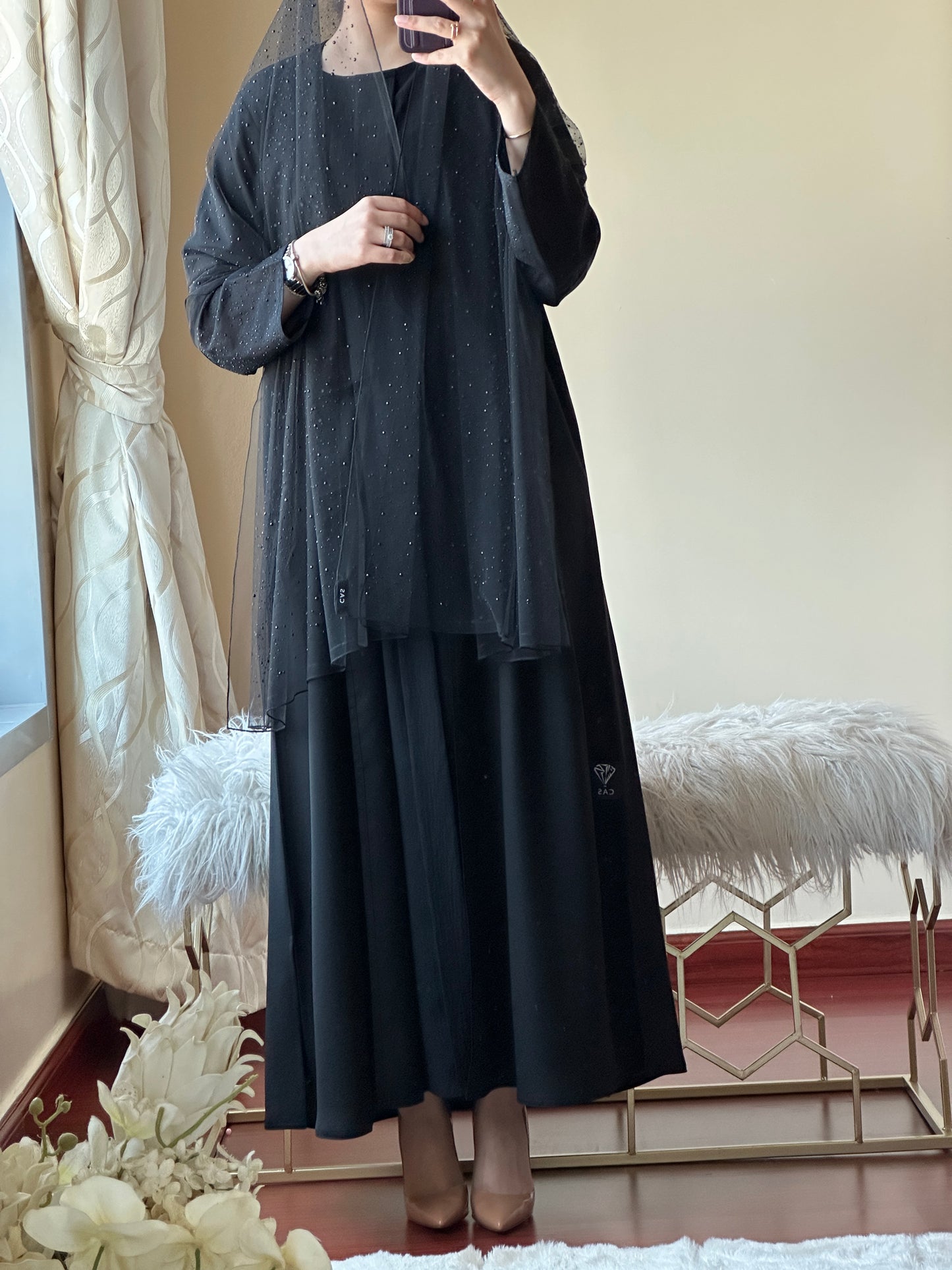 C-Black Dantel Abaya Set 139