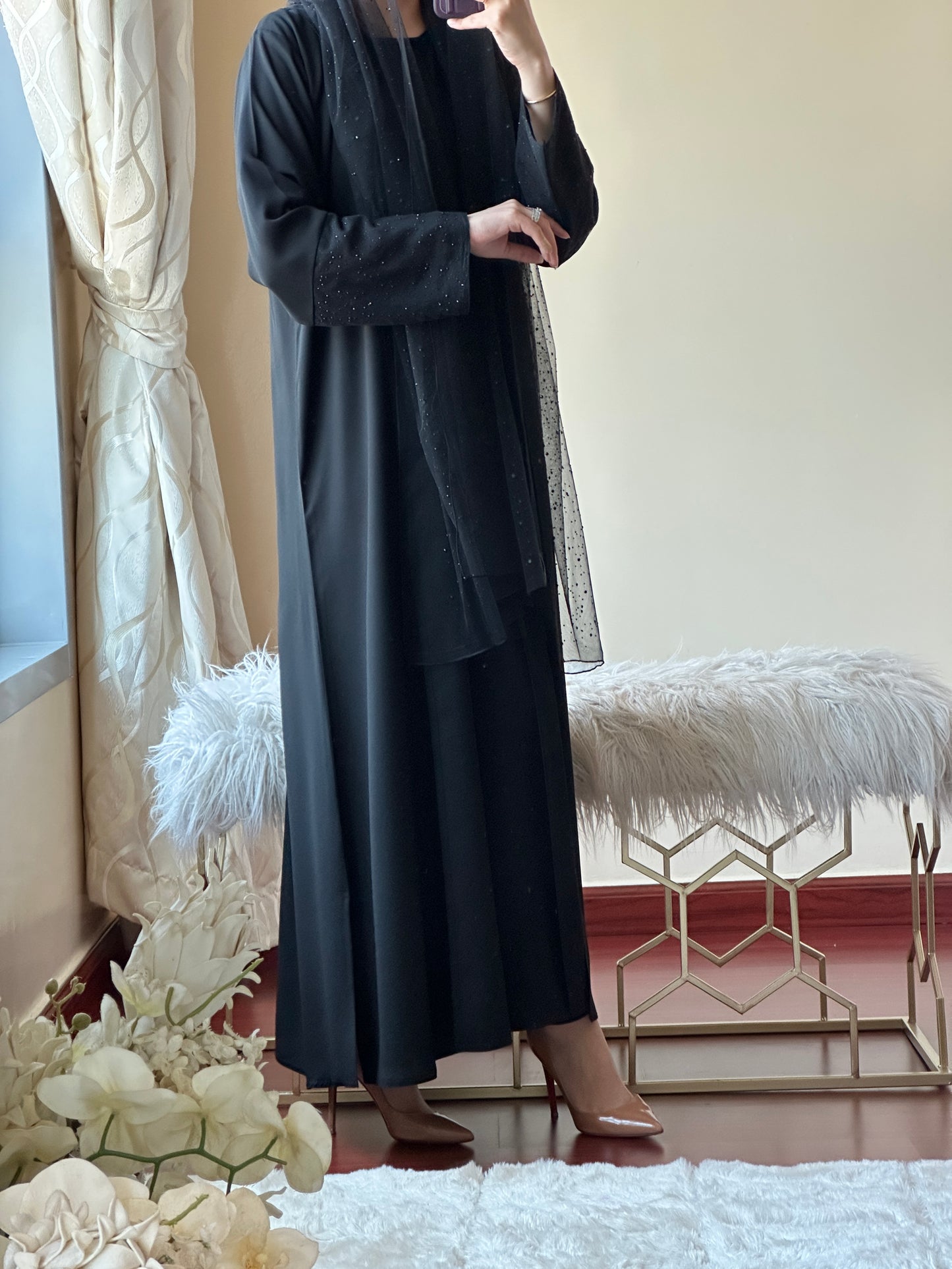 C-Black Dantel Abaya Set 139