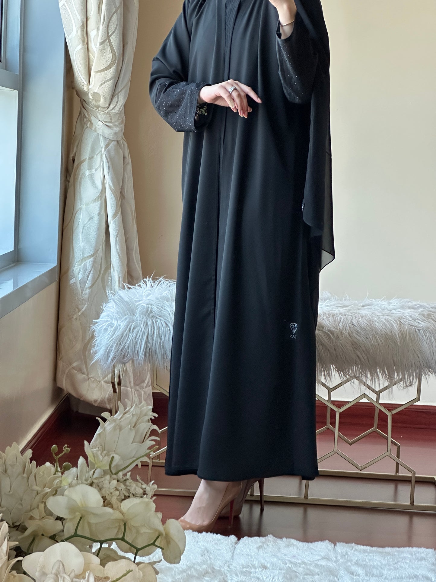 C-Black Dantel Abaya Set 139