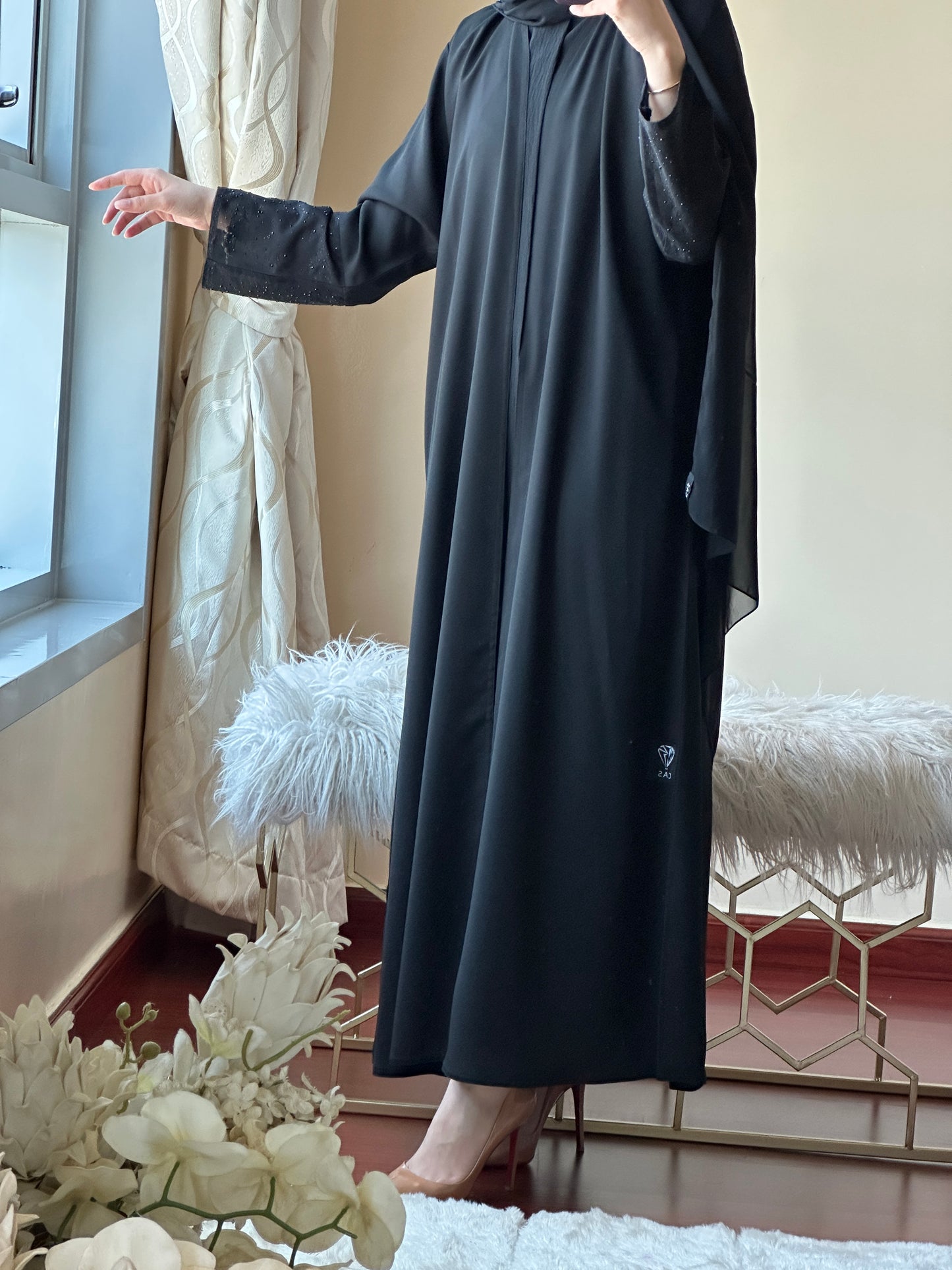 C-Black Dantel Abaya Set 139