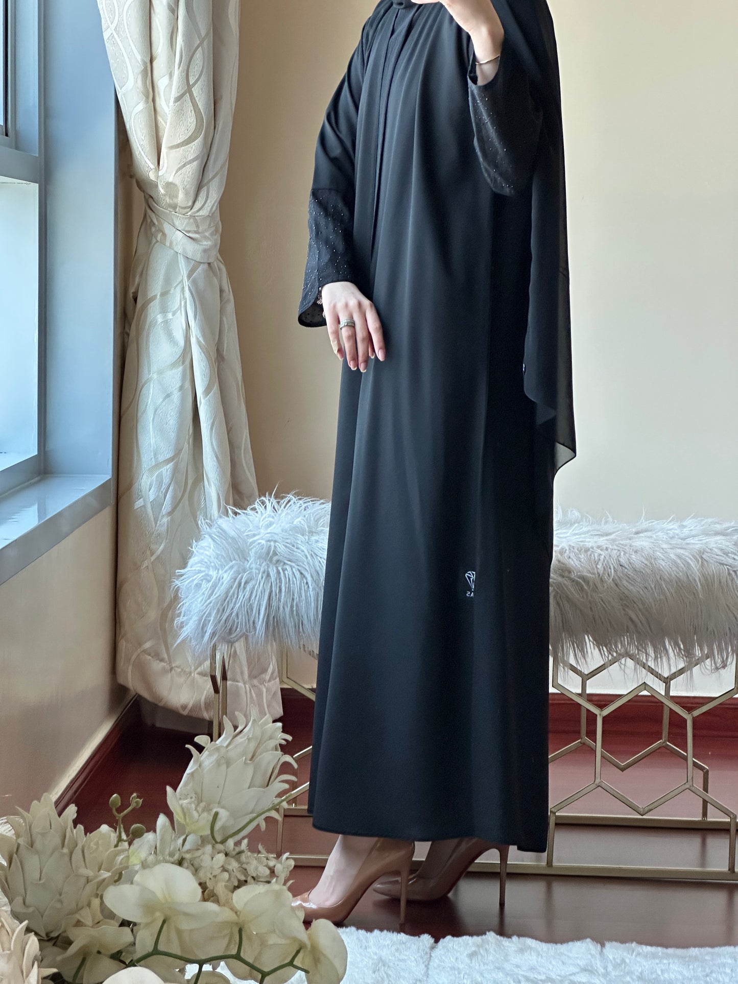 C-Black Dantel Abaya Set 139