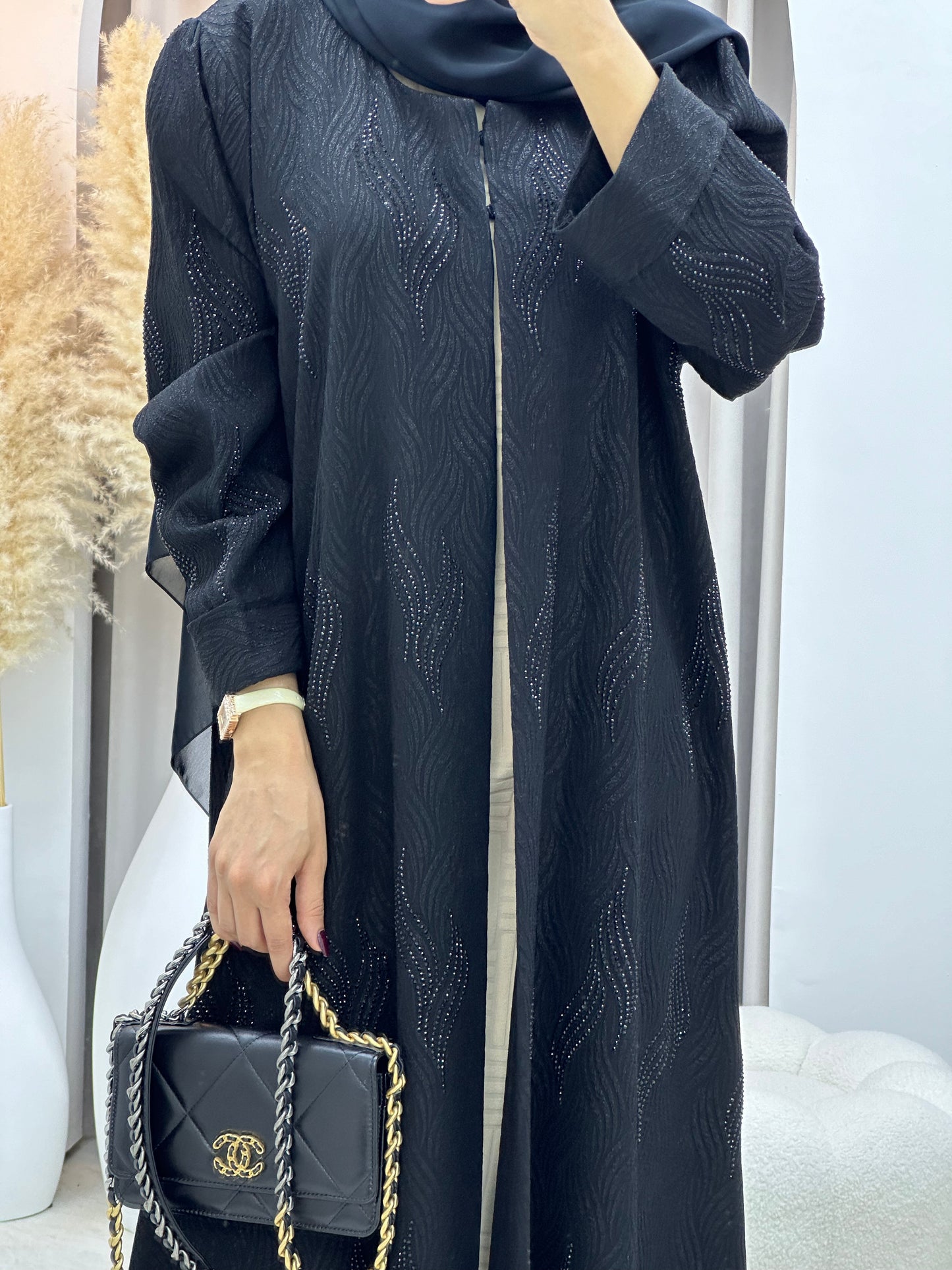 C 0112 Black Beaded Abaya