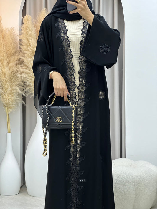 C 0111 Black Floral Lace Abaya