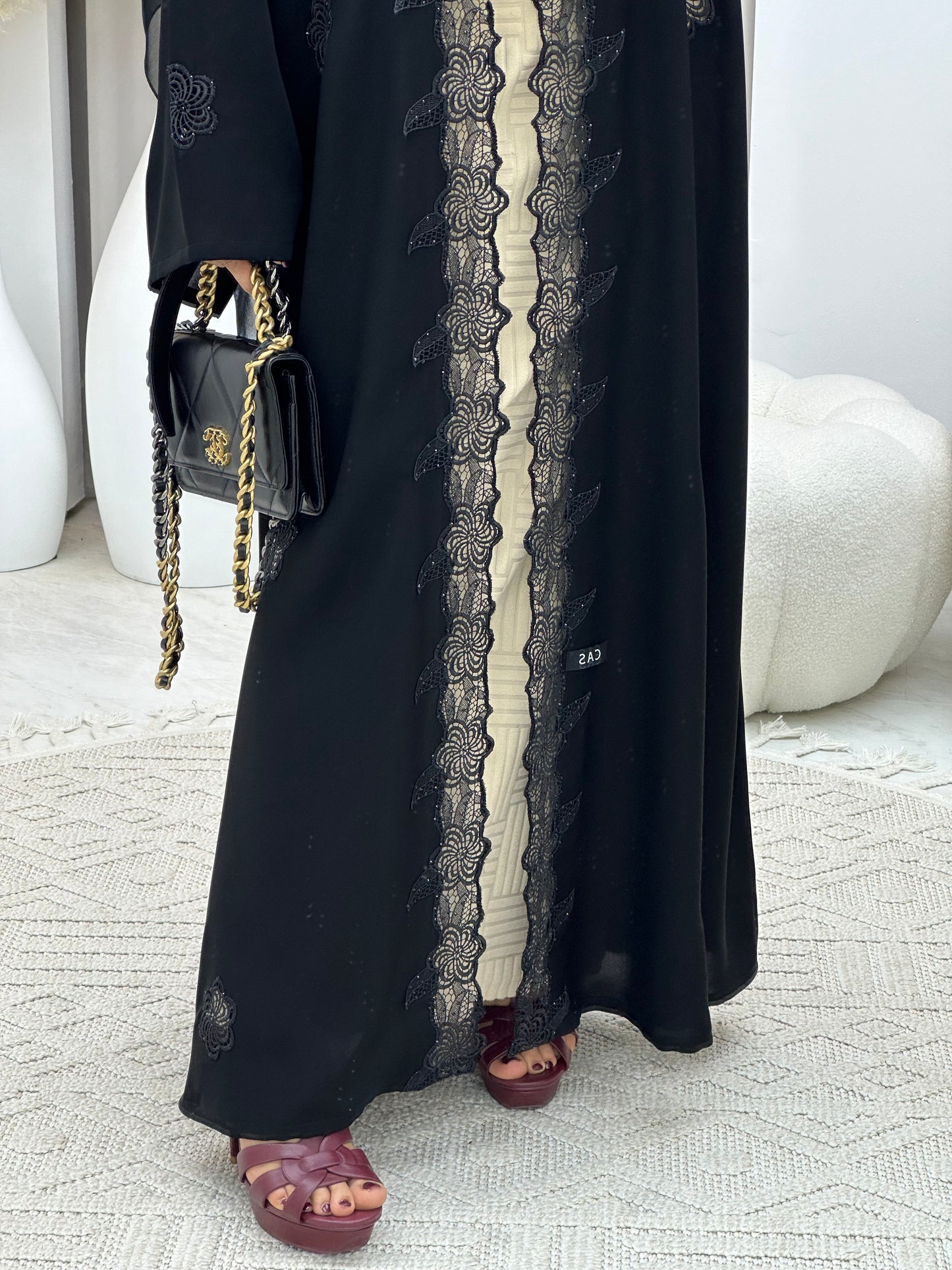 C 0111 Black Floral Lace Abaya