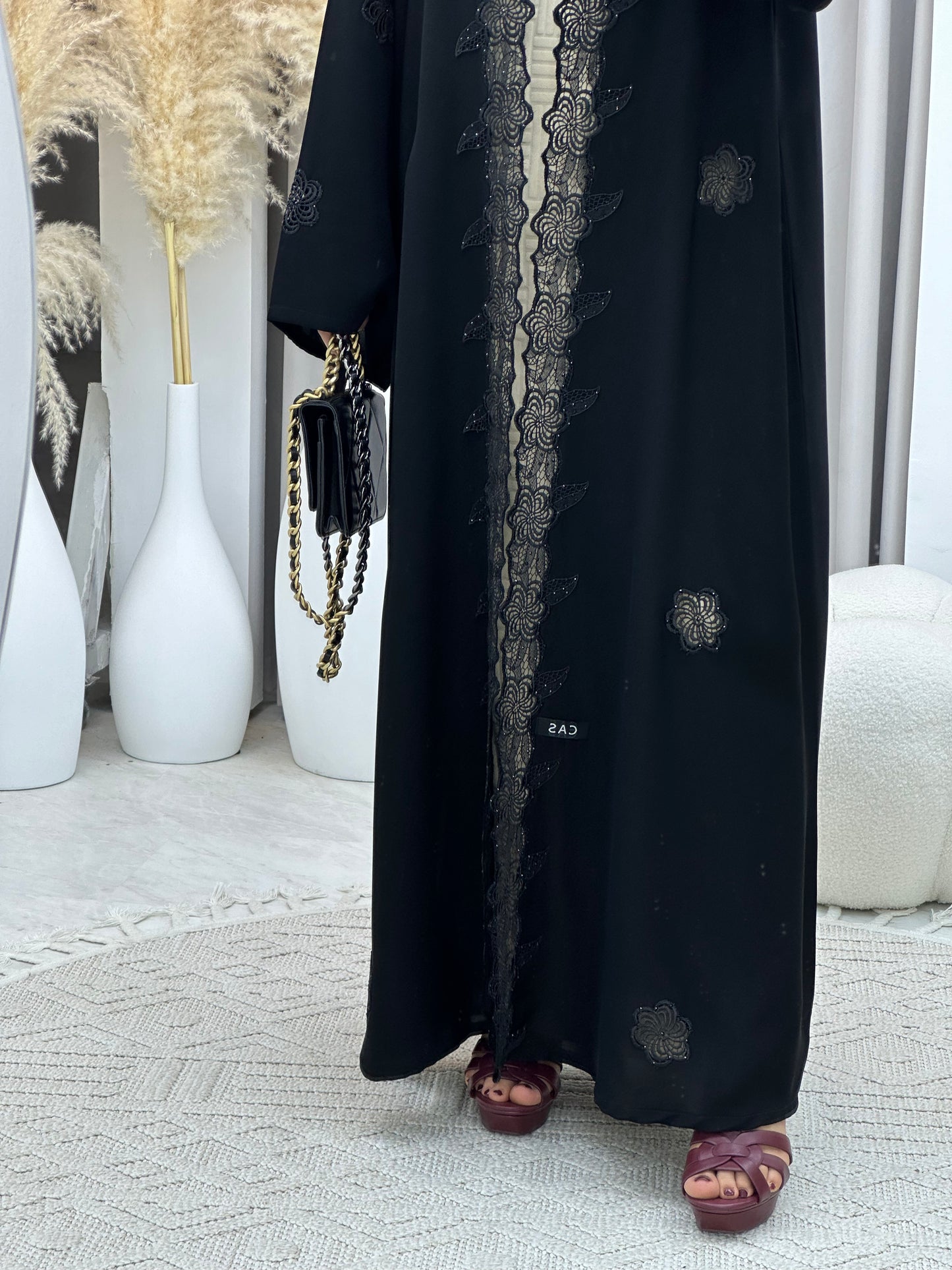 C 0111 Black Floral Lace Abaya