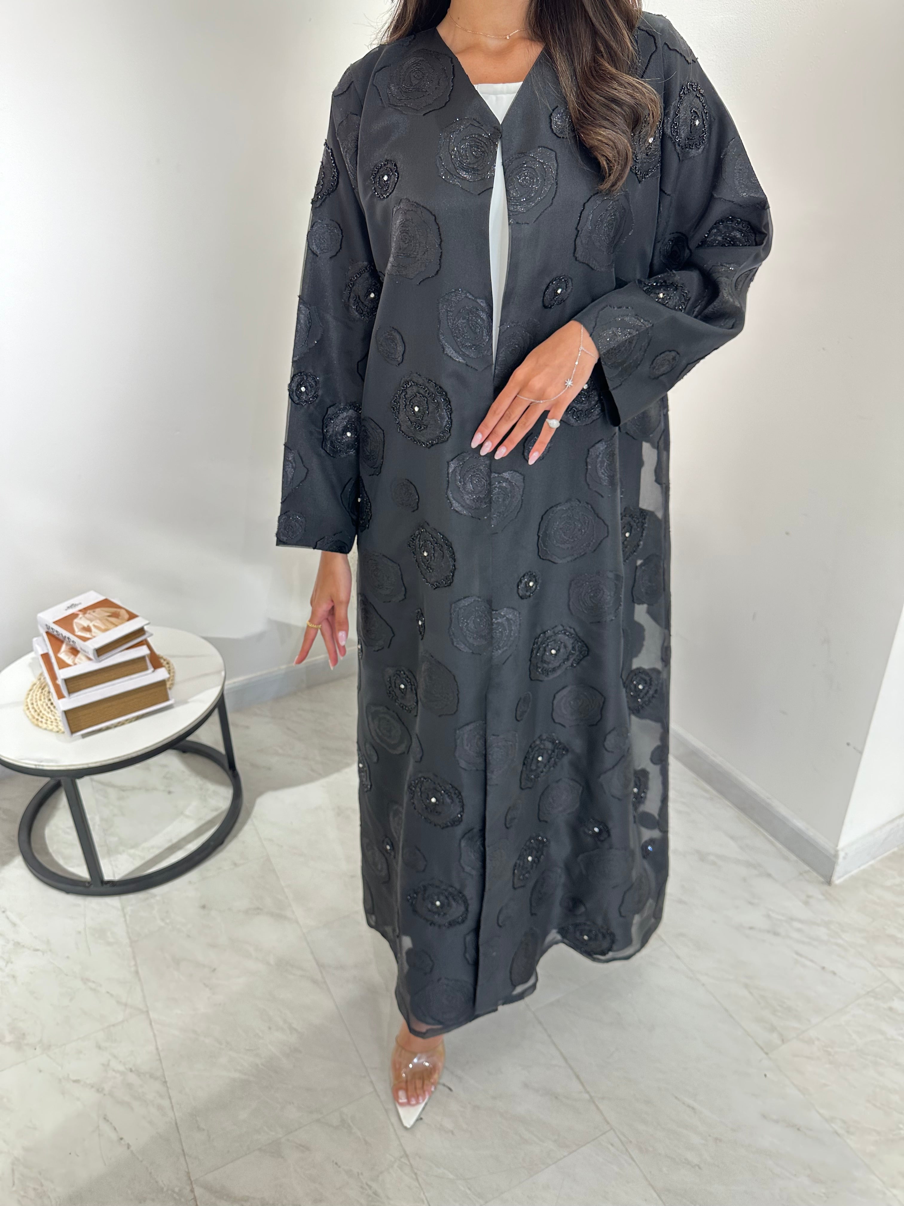 C 1035 Black Beaded Abaya