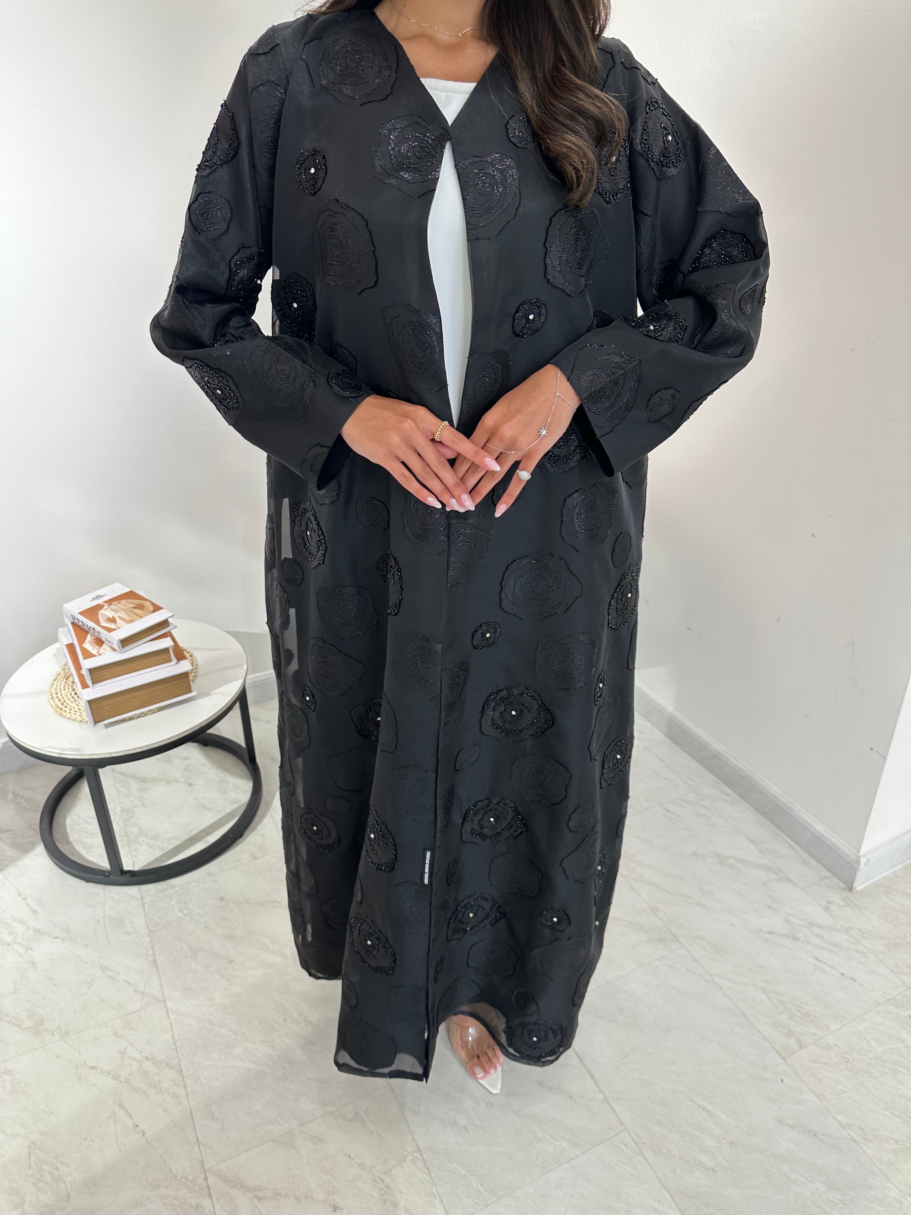 C 1035 Black Beaded Abaya