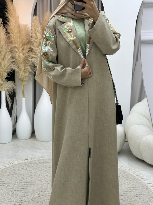 C RTW 0115 Beige Embroidery Coat Abaya