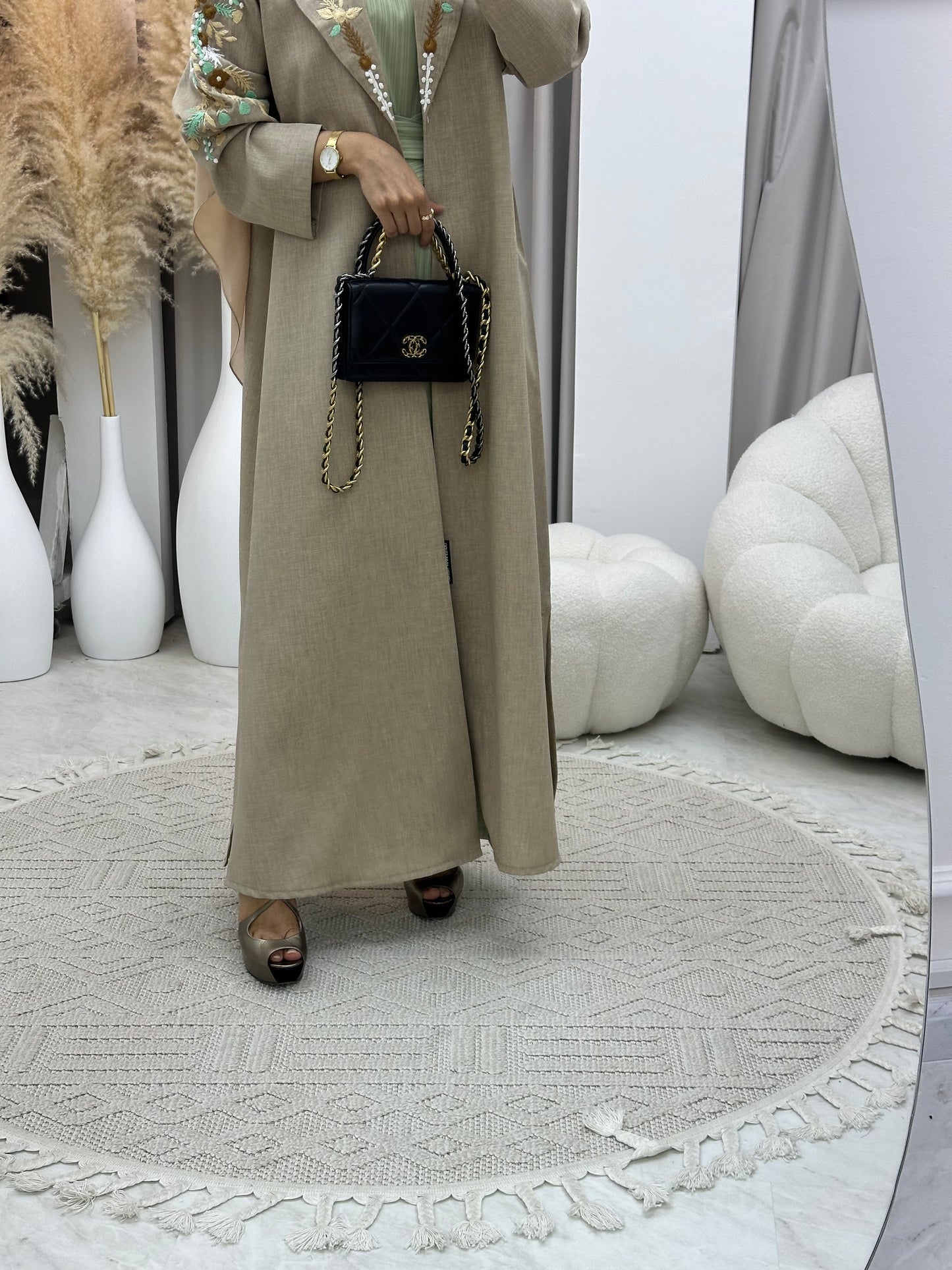 C 0115 Beige Embroidery Coat Abaya