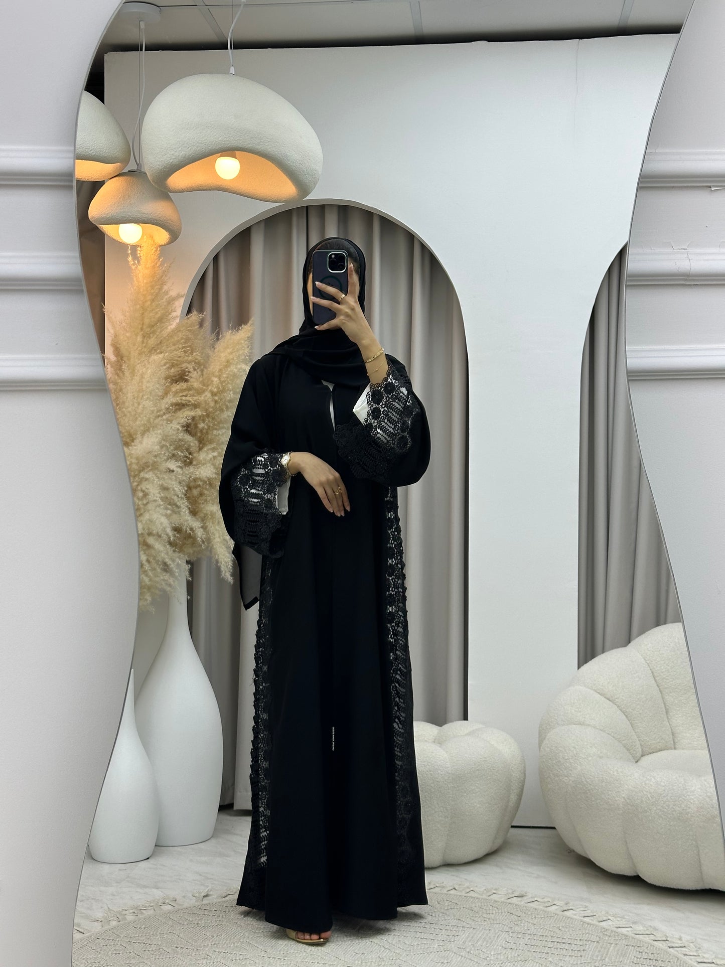 C 04530 Black Classic Lace Abaya