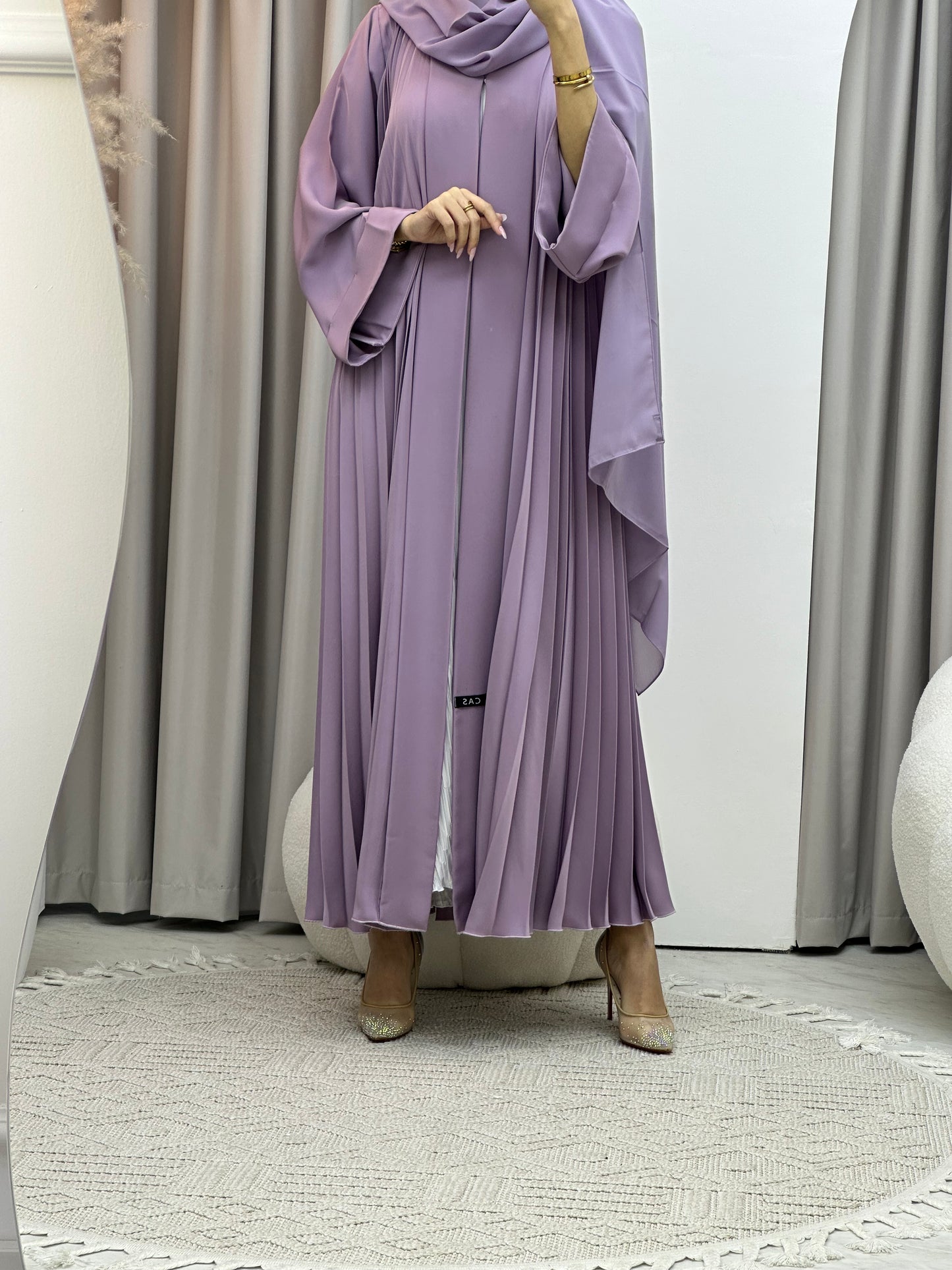 C Plain Lavender Pleated Abaya Set