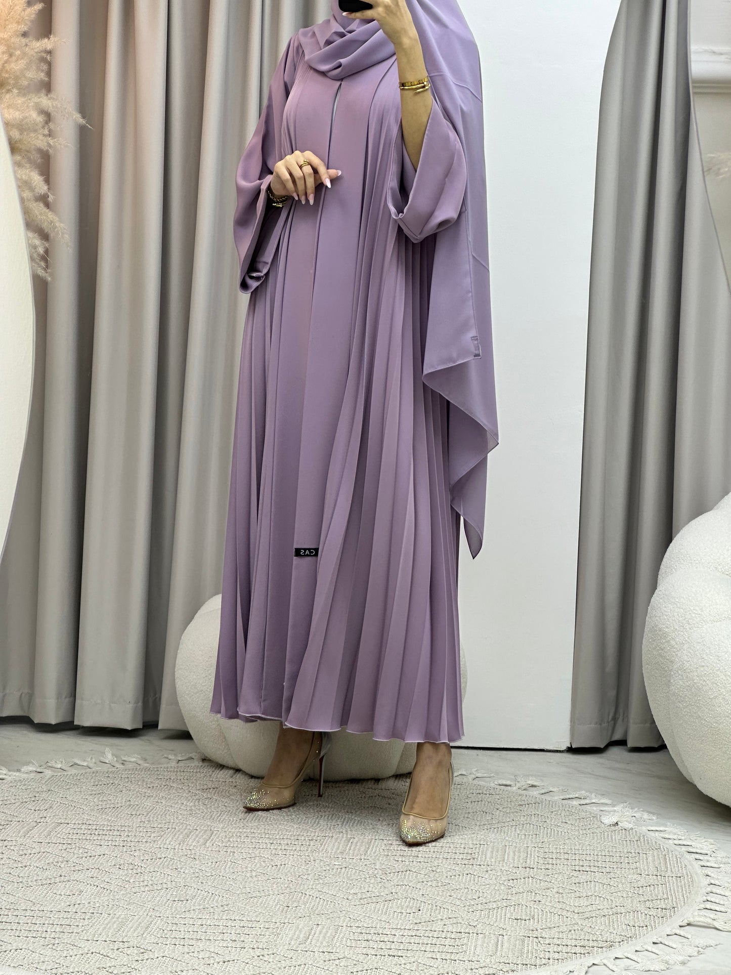 C Plain Lavender Pleated Abaya Set