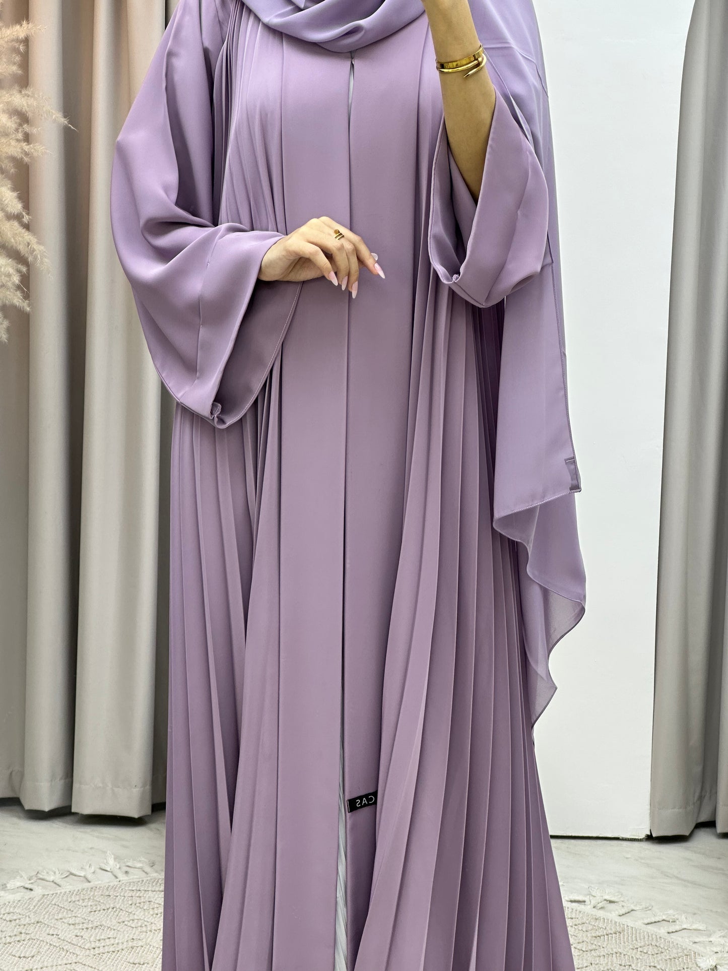 C Plain Lavender Pleated Abaya Set