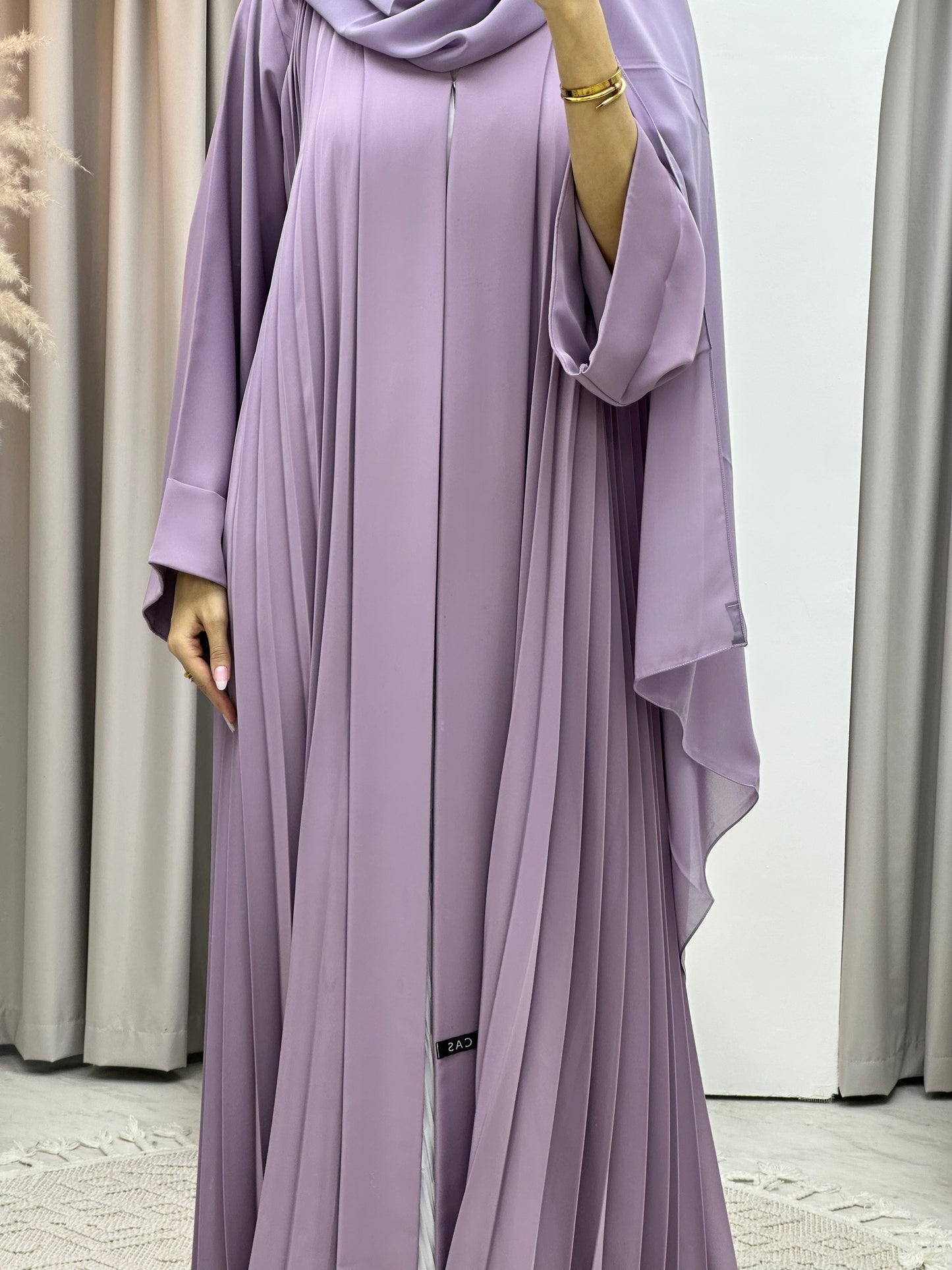 C Plain Lavender Pleated Abaya Set