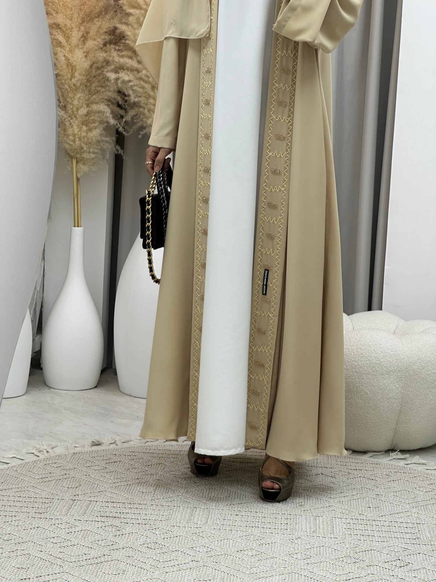 C RTW 0116 Cream Embroidery Abaya