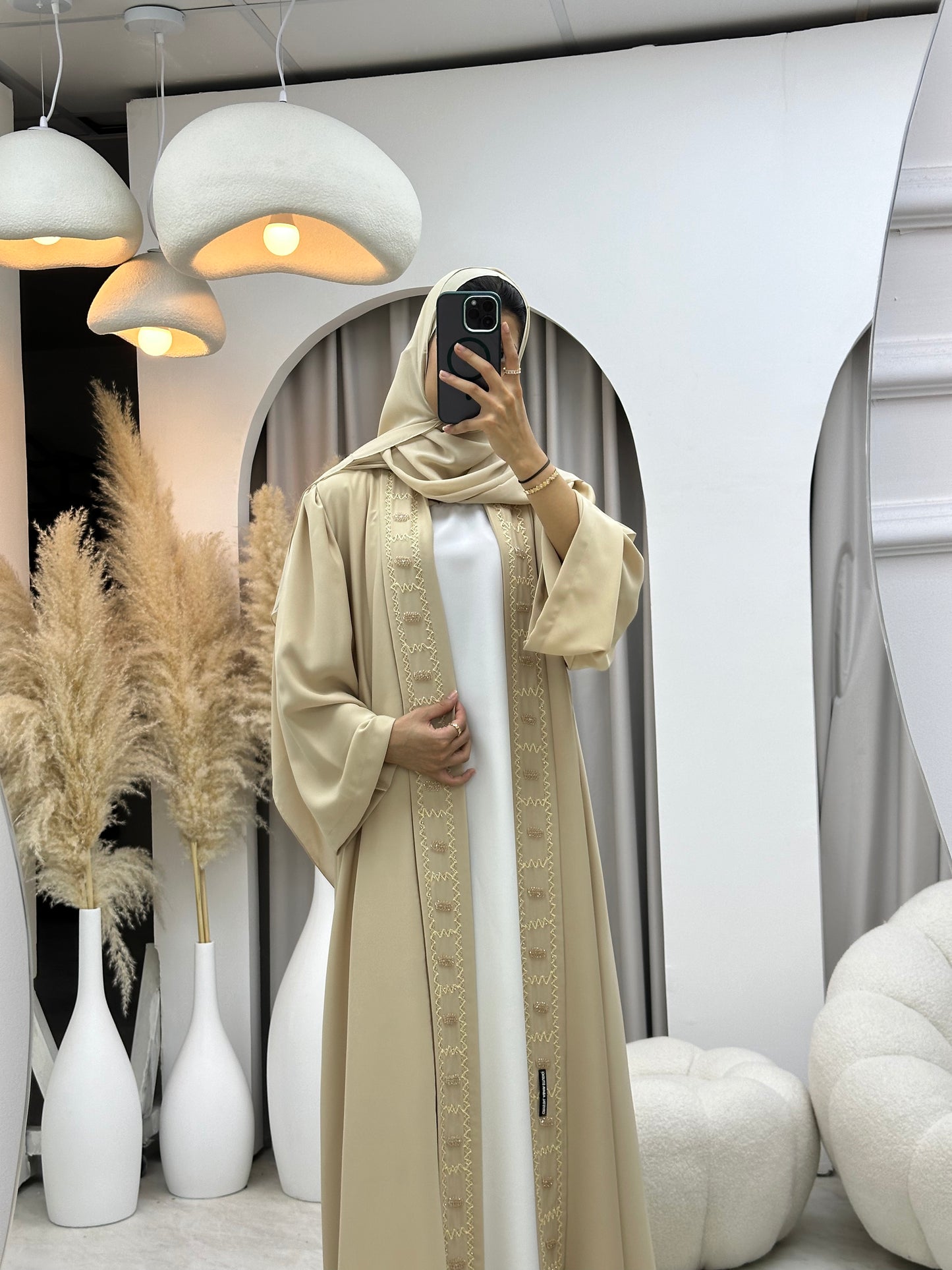 C 0116 Cream Embroidery Abaya