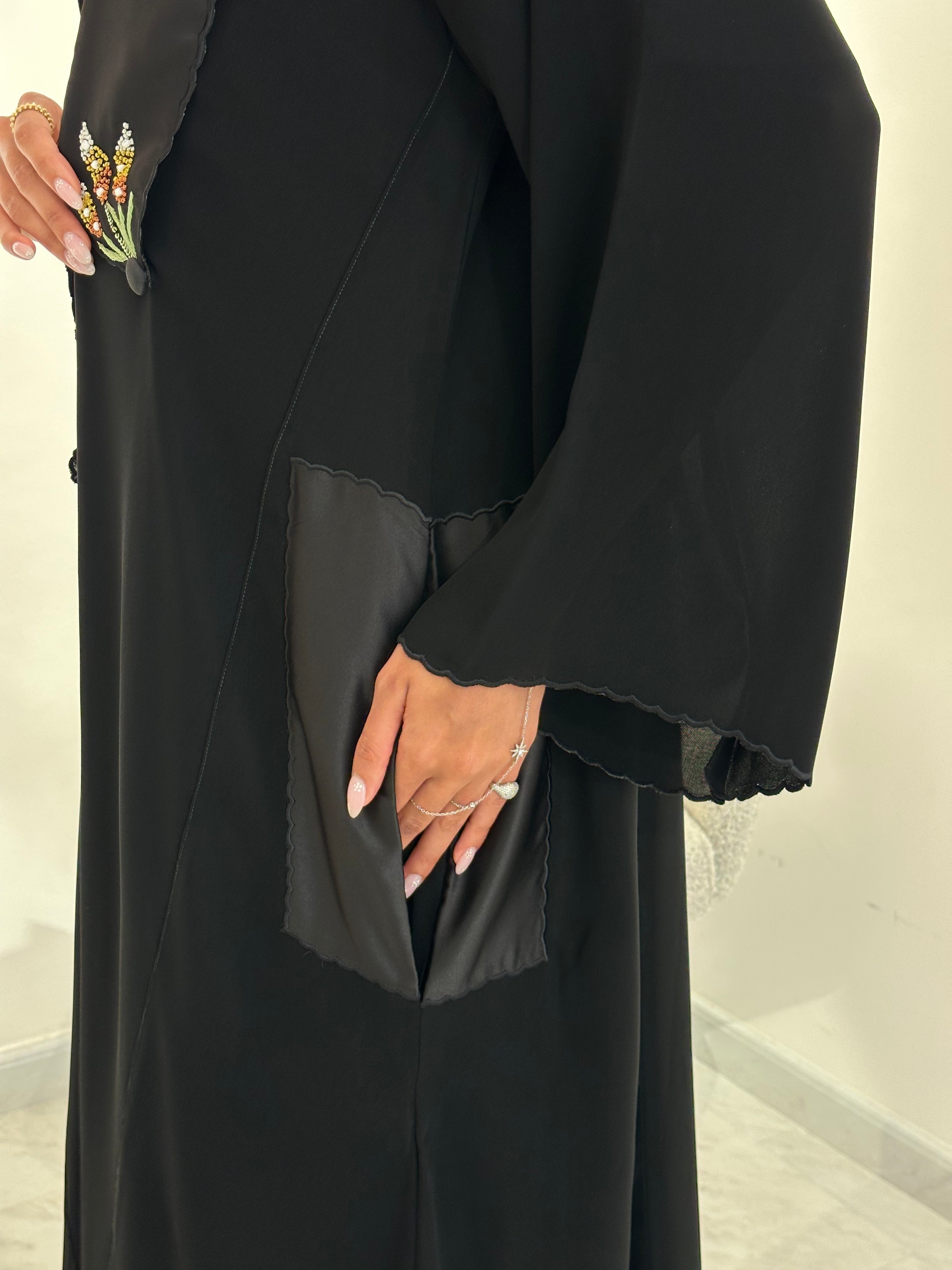 C 1040 Black Embroidered Abaya