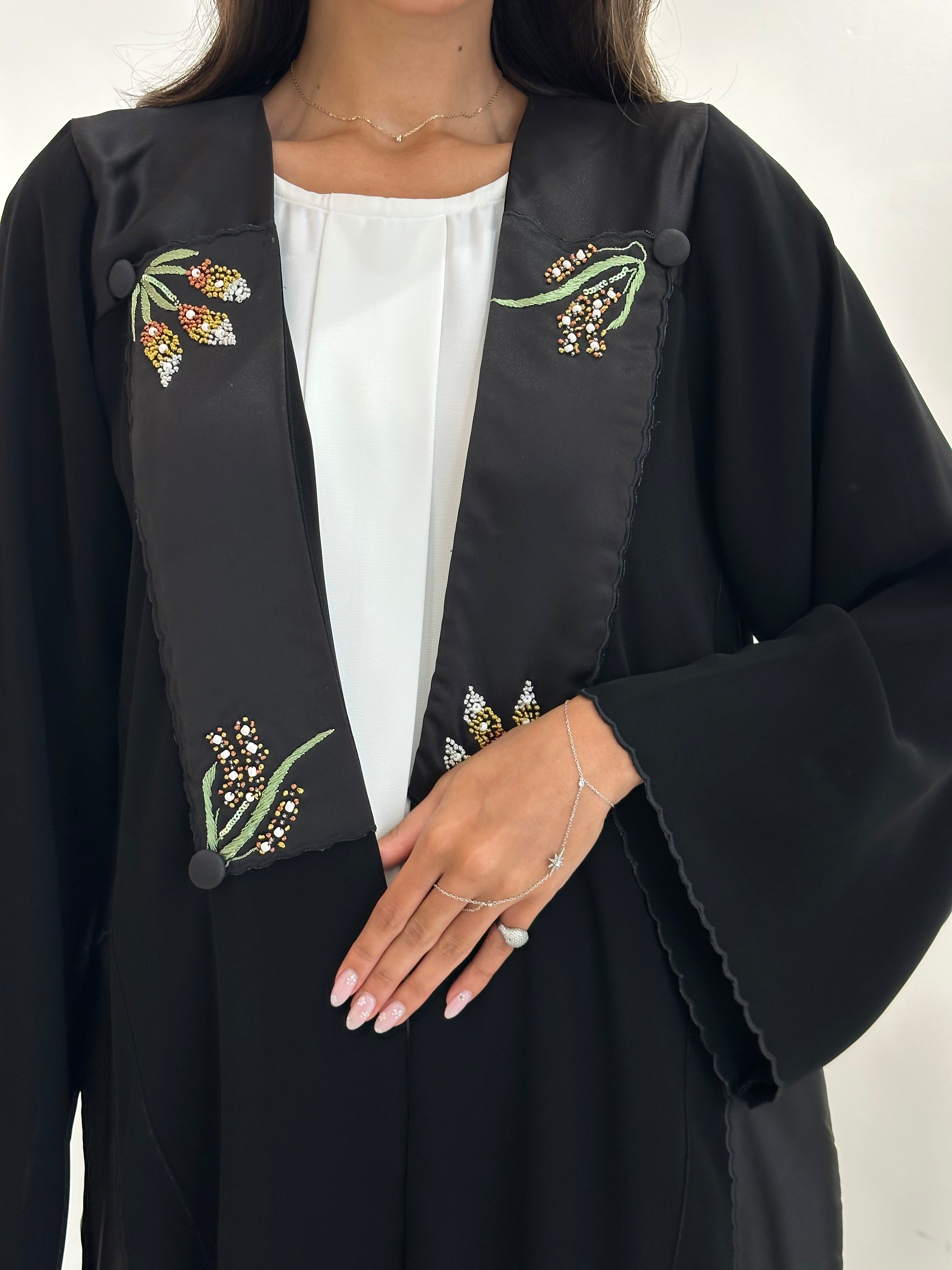 C 1040 Black Embroidered Abaya