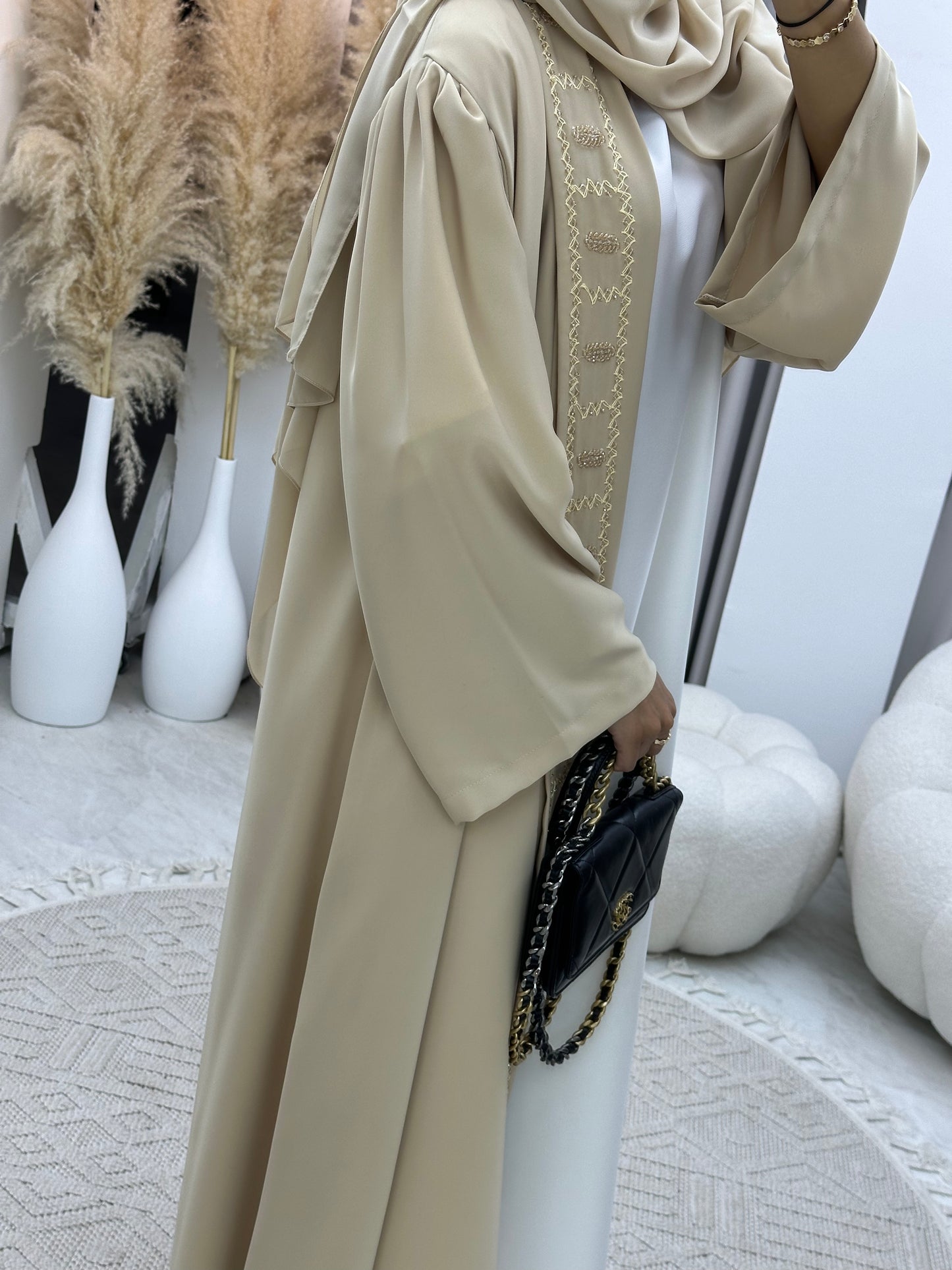 C RTW 0116 Cream Embroidery Abaya