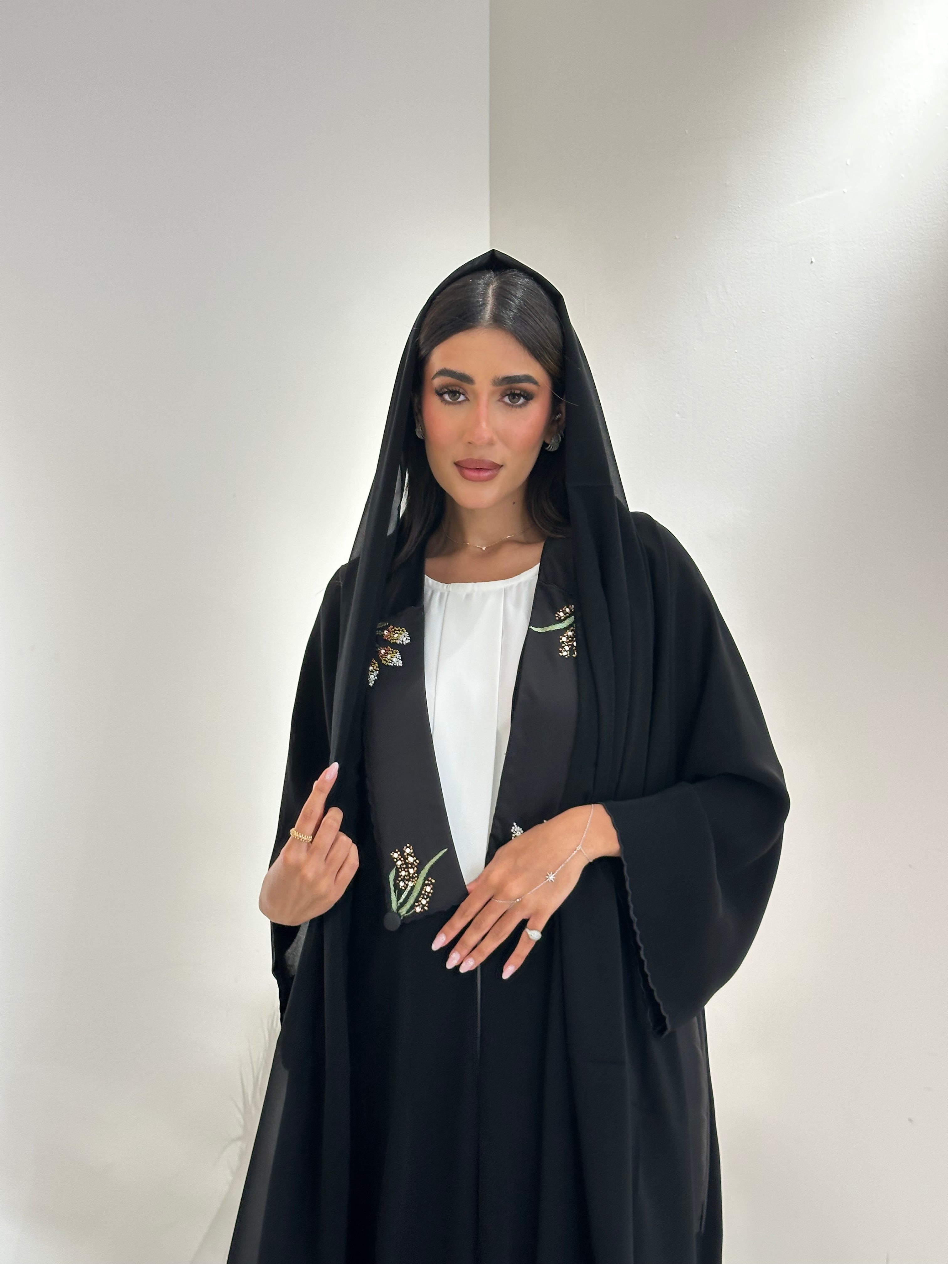 C 1040 Black Embroidered Abaya