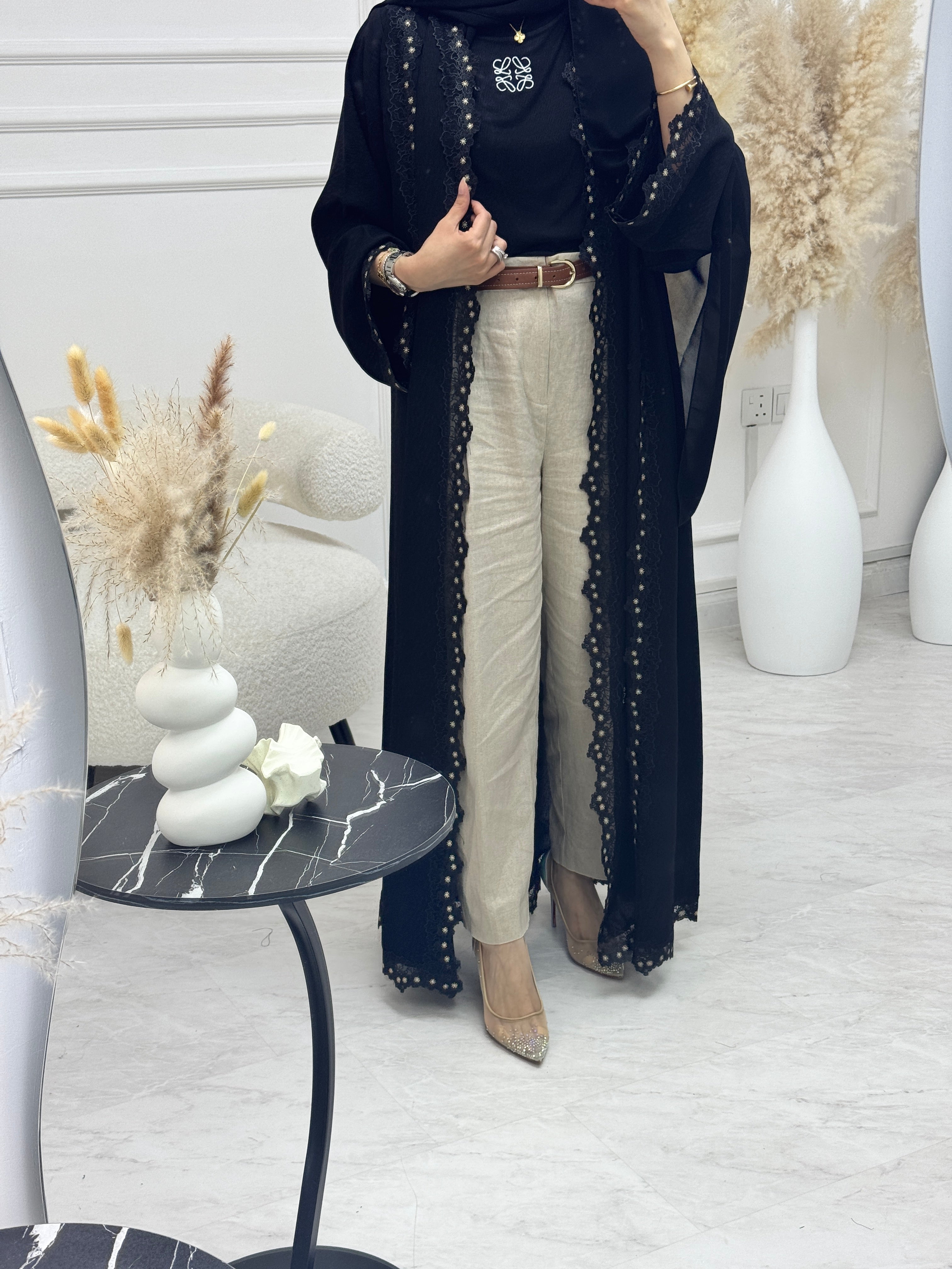 C 1211 Black Lace Abaya