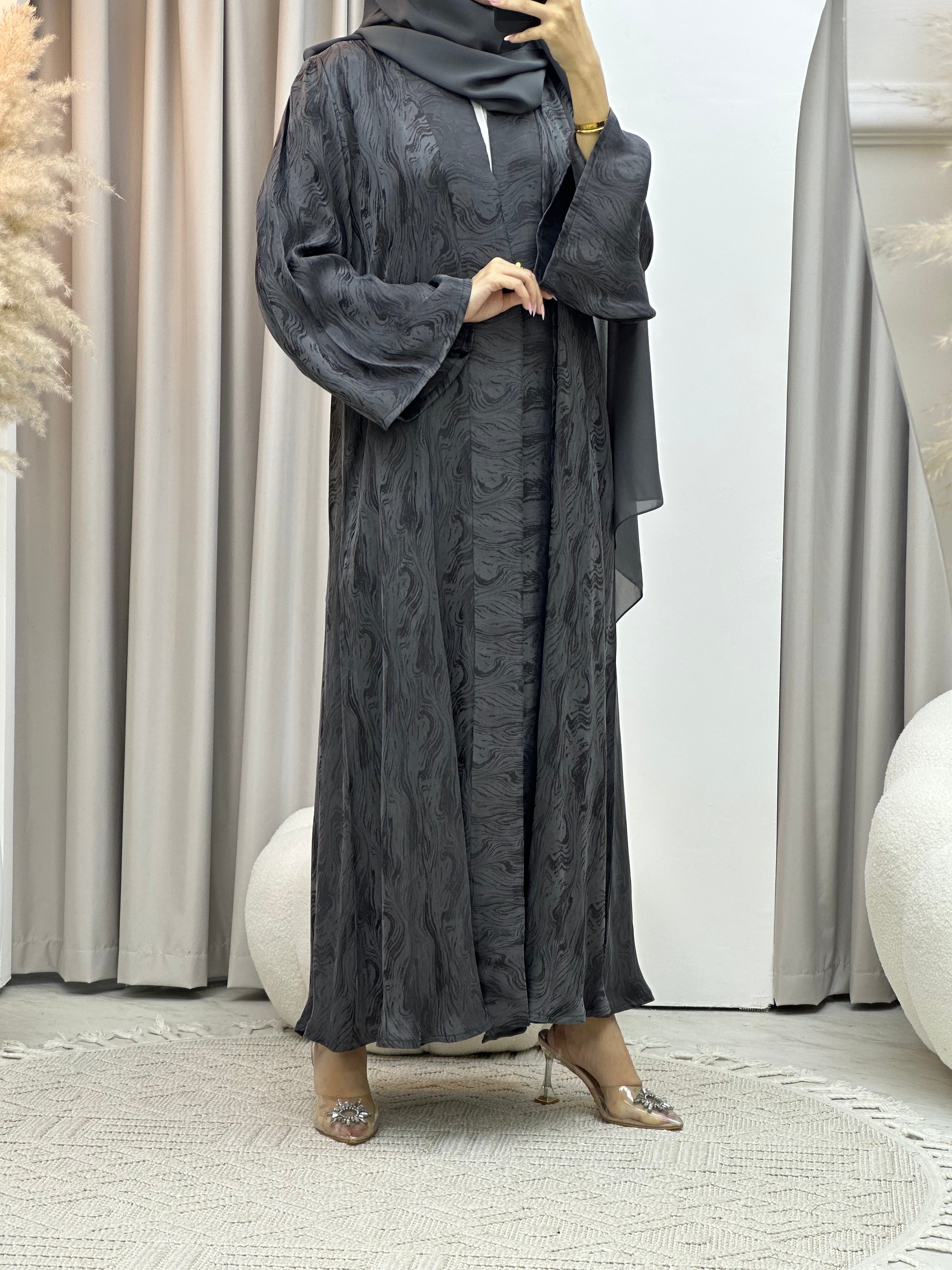 C RTW Grey Shimmer Premium Abaya