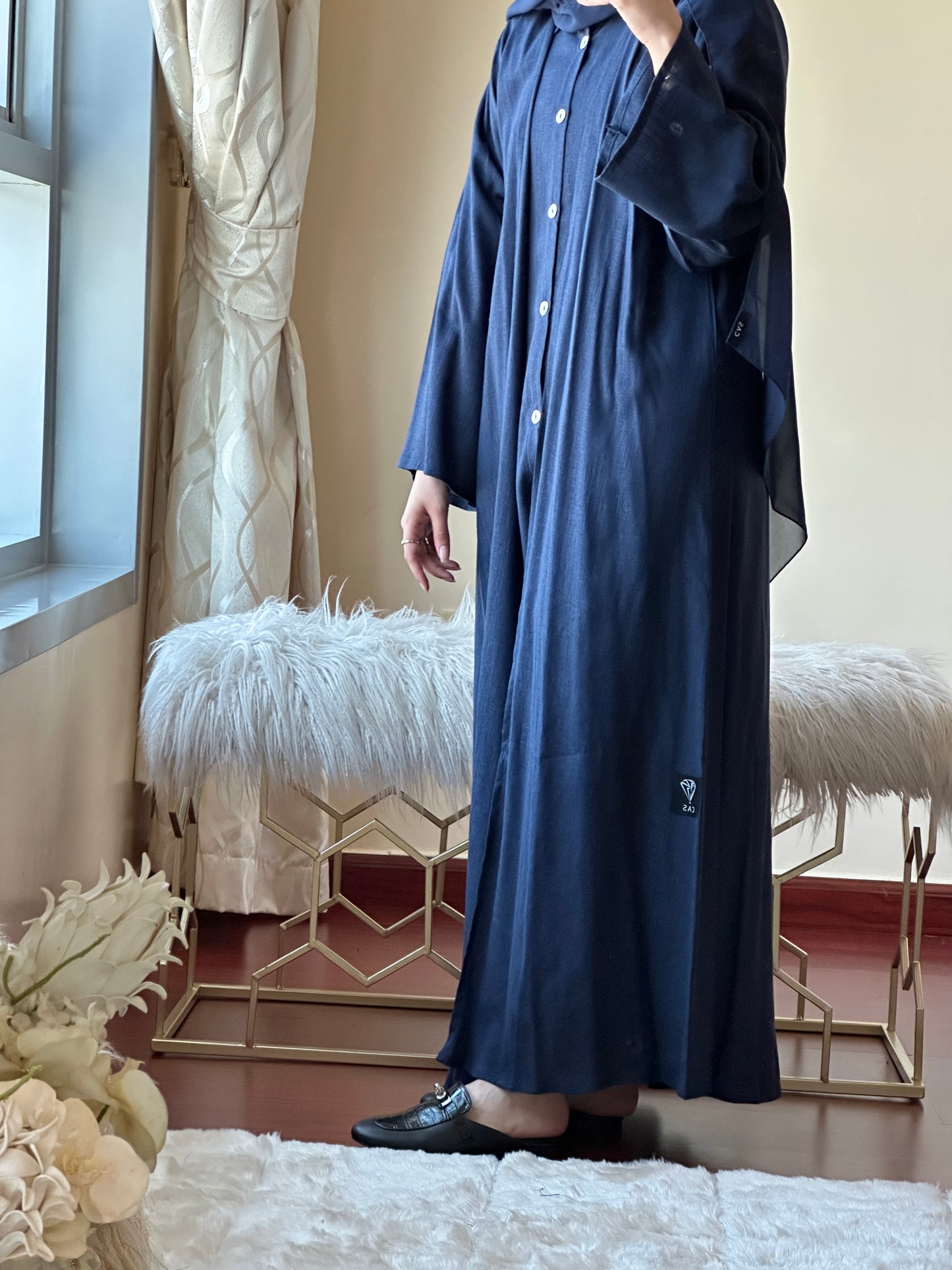 C-Navy Blue Summer Linen Travel Abaya Set