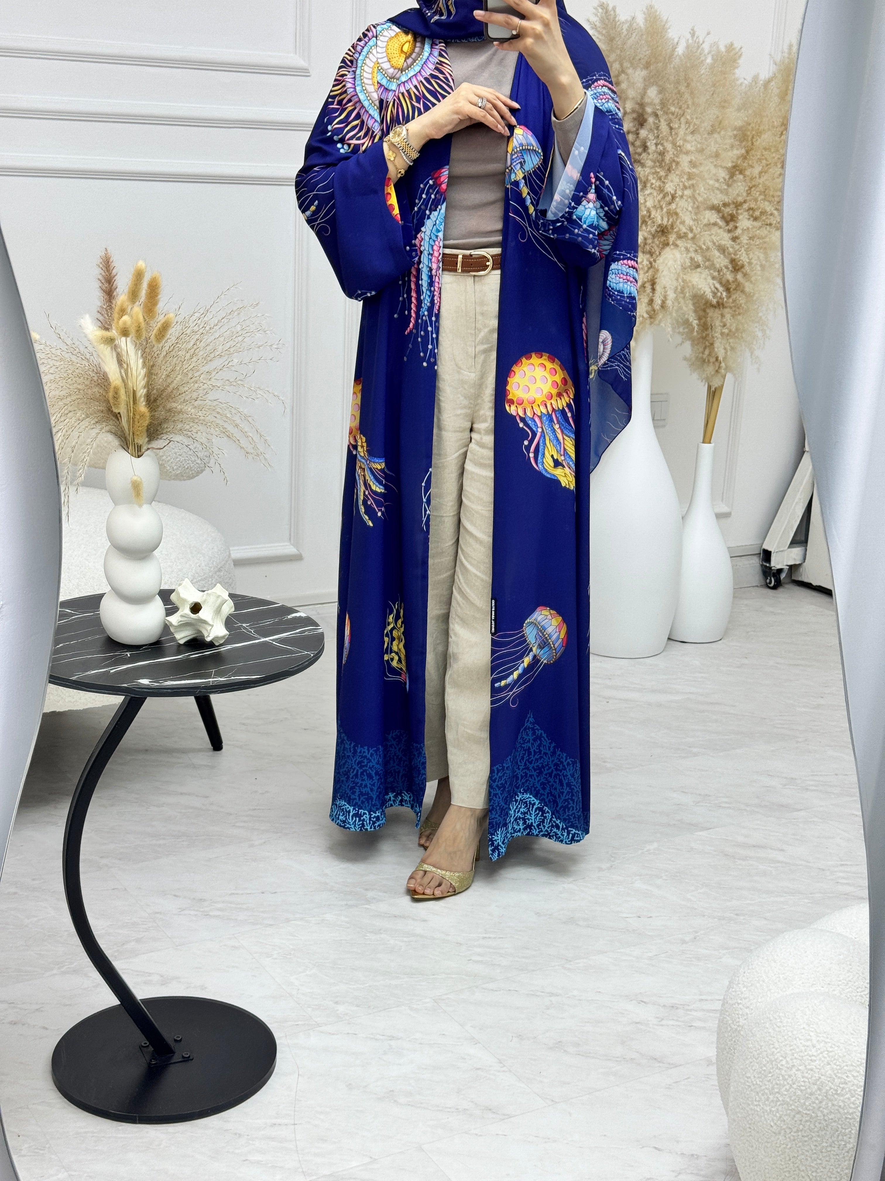 C 1218 Blue Jellyfish Printed Abaya