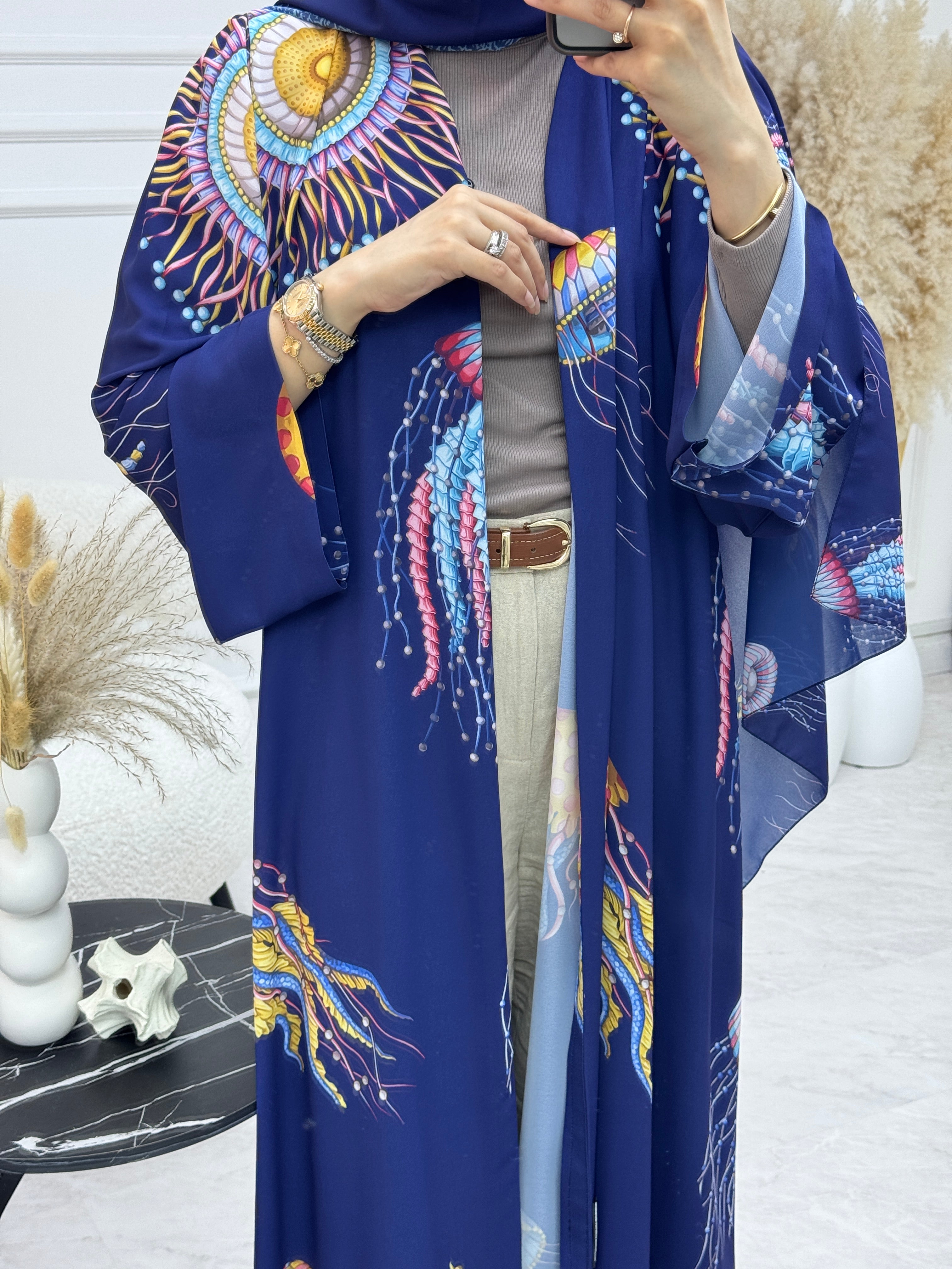 C 1218 Blue Jellyfish Printed Abaya
