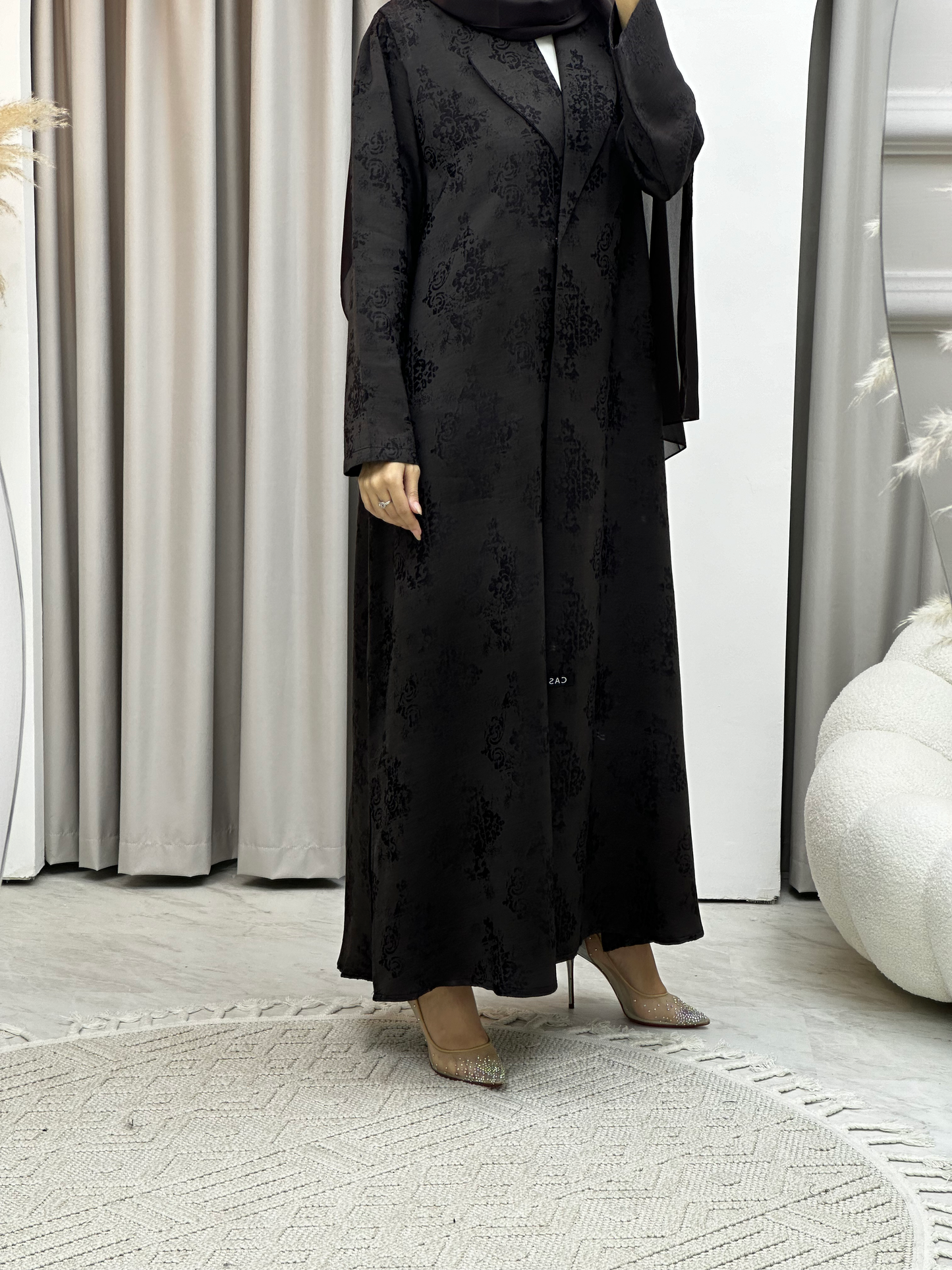 C Brown Floral Print Coat Abaya Set