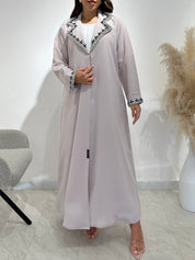 C 1498 Light Beige Beaded Abaya