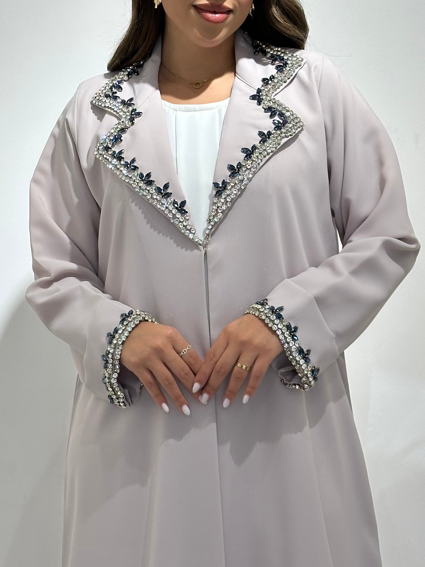 C 1498 Light Beige Beaded Abaya