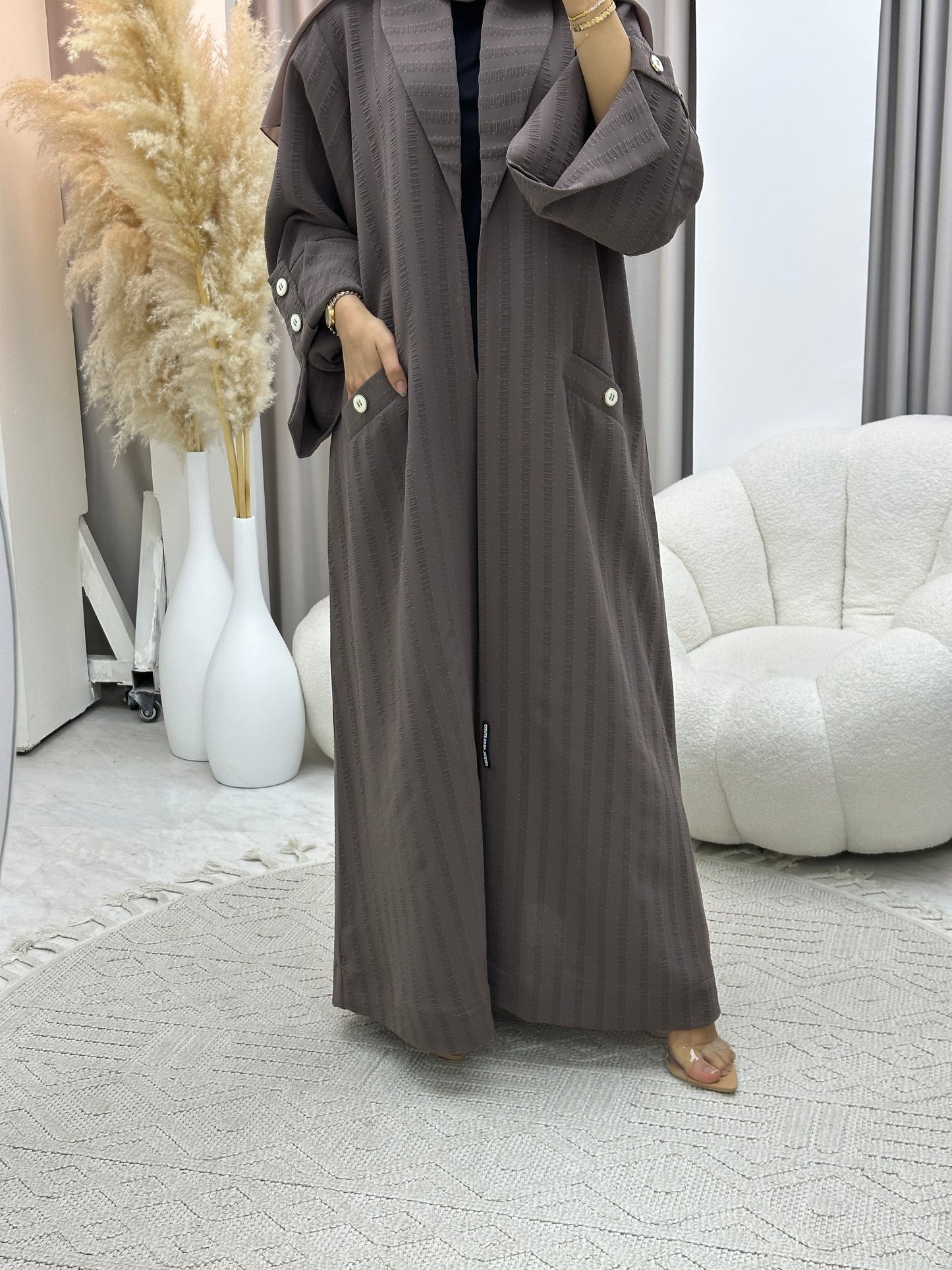 C 0556 Brown Striped Coat Abaya