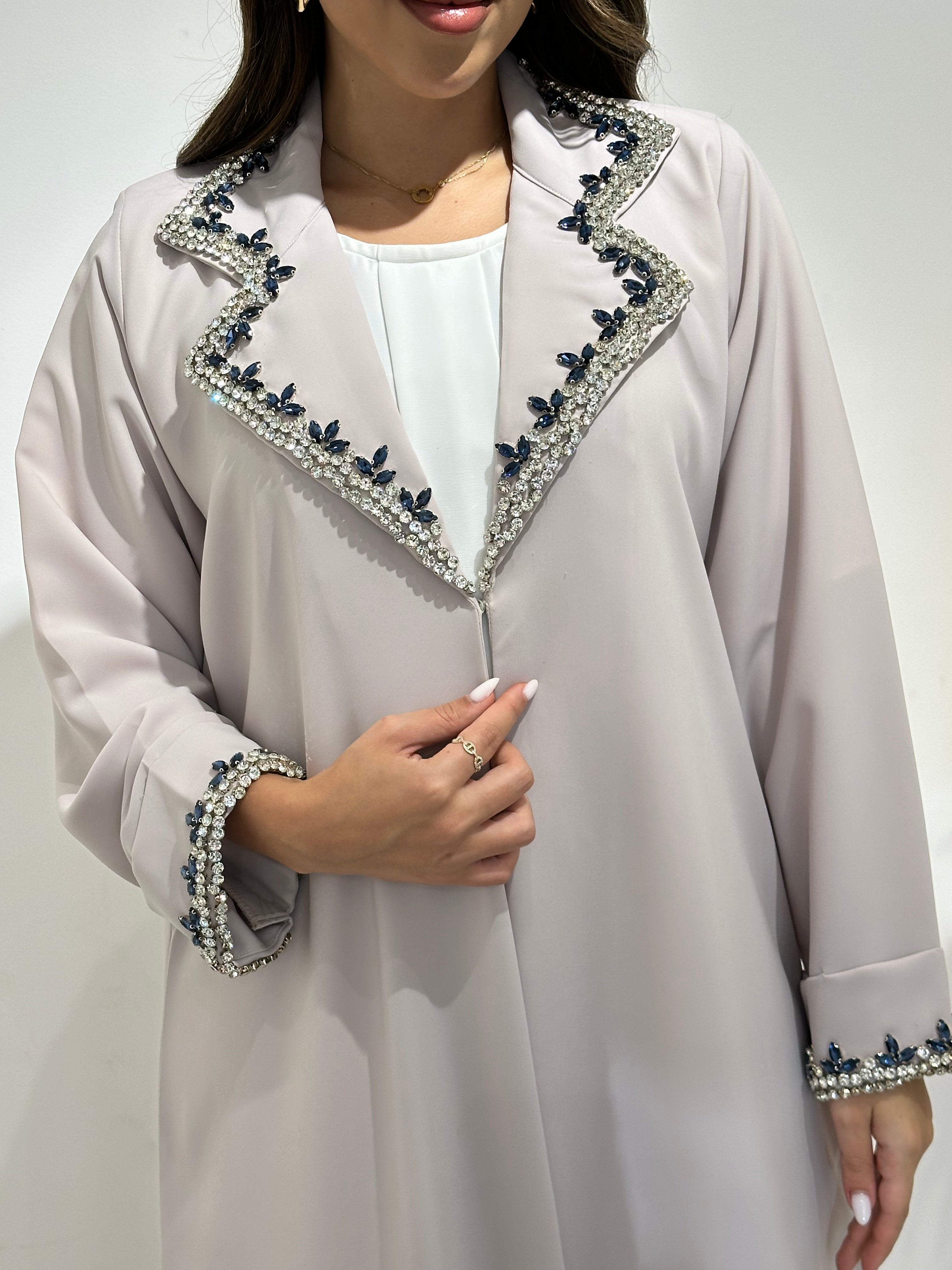 C 1498 Light Beige Beaded Abaya