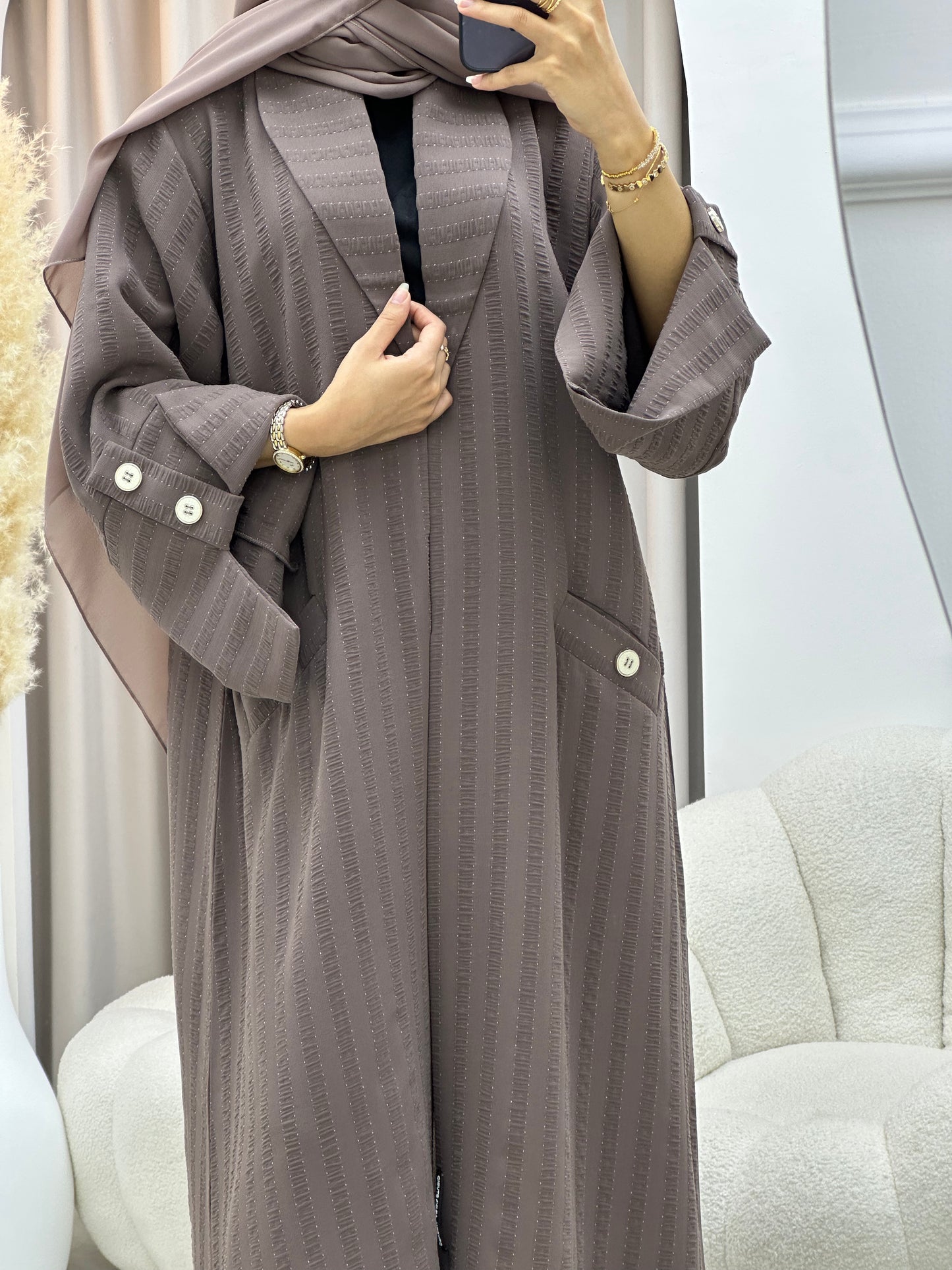 C 0556 Brown Striped Coat Abaya