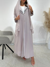C 1498 Light Beige Beaded Abaya