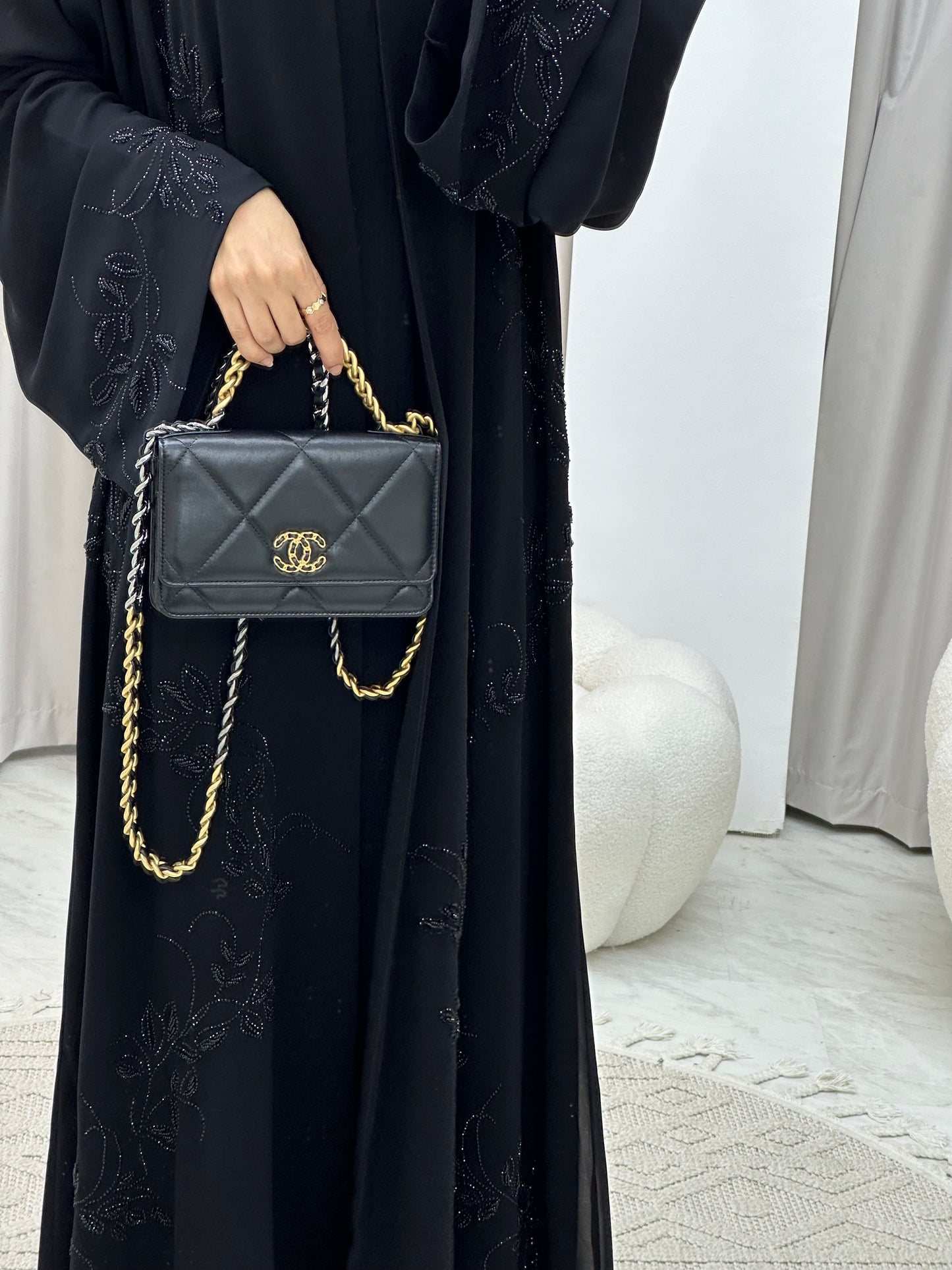 C 0119 Black Floral Abaya