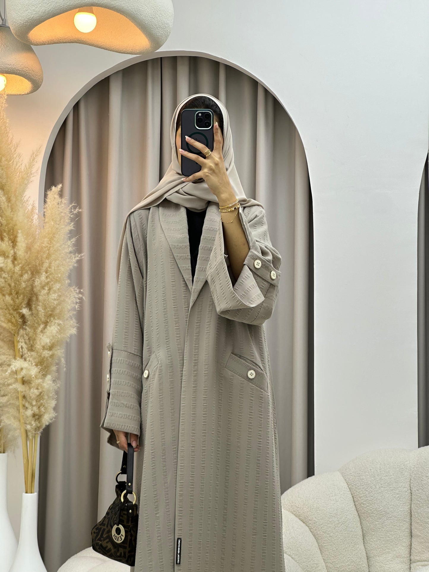 C 0556 Beige Striped Coat Abaya