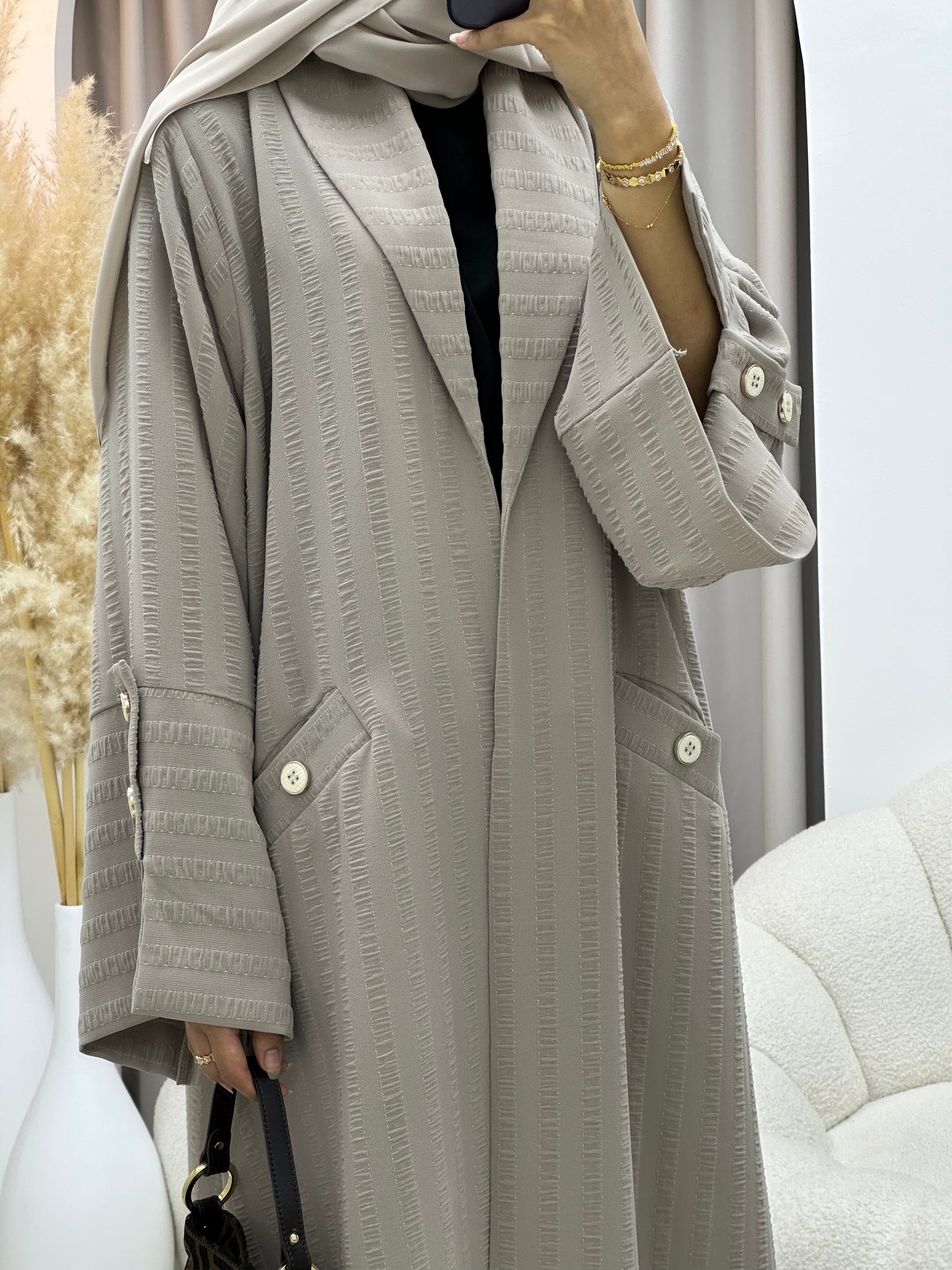 C 0556 Beige Striped Coat Abaya