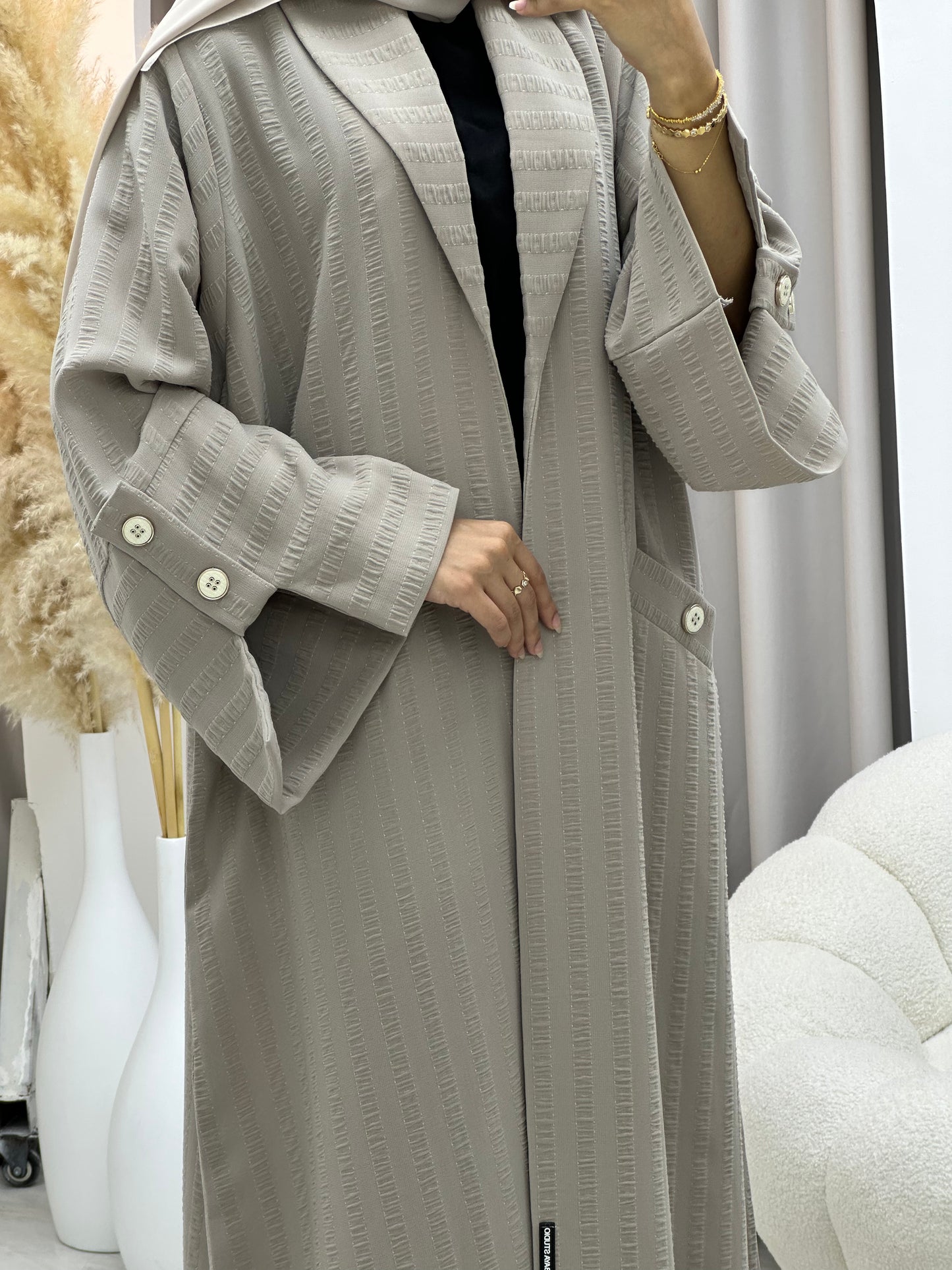 C 0556 Beige Striped Coat Abaya