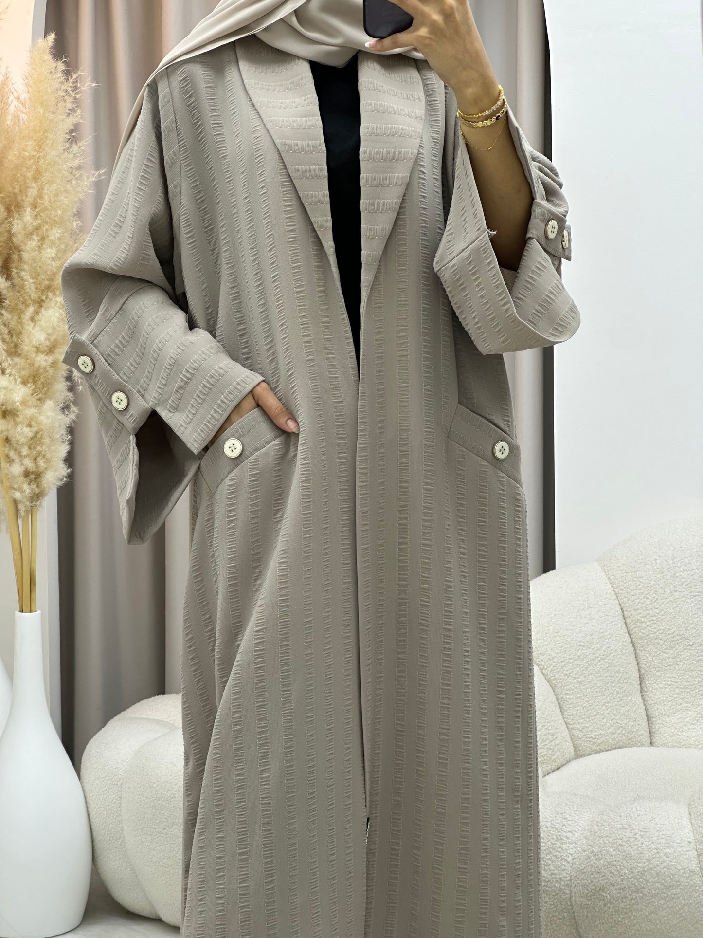 C 0556 Beige Striped Coat Abaya