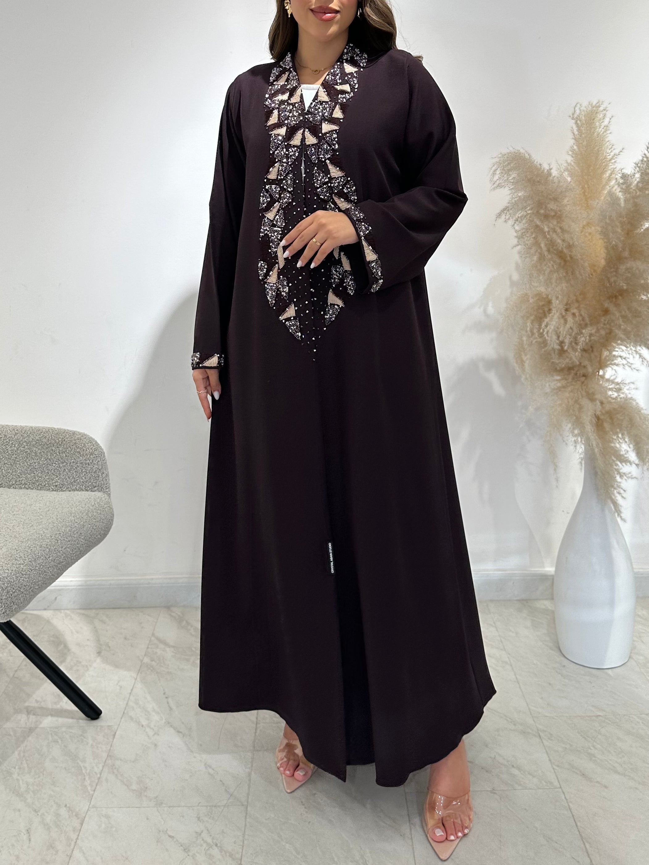 C 1500 Blackberry Beaded Embroidered Abaya