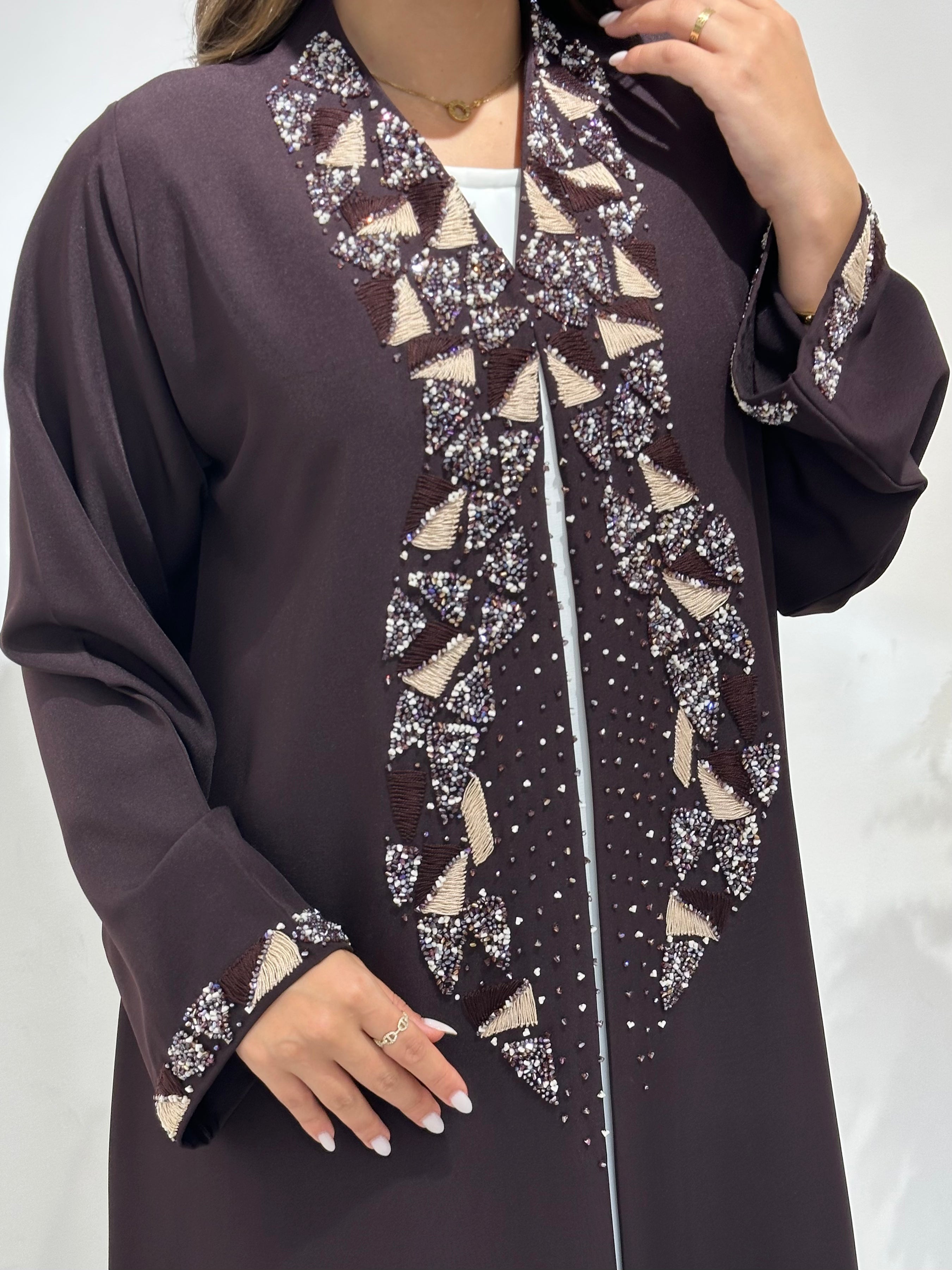 C 1500 Blackberry Beaded Embroidered Abaya