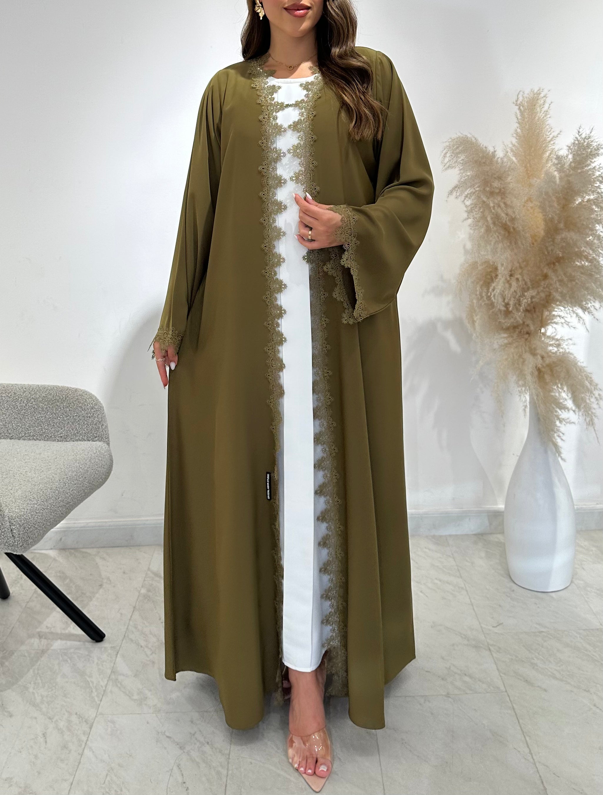 C 1501 Olive Floral Lace Abaya