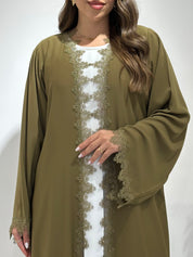 C 1501 Olive Floral Lace Abaya