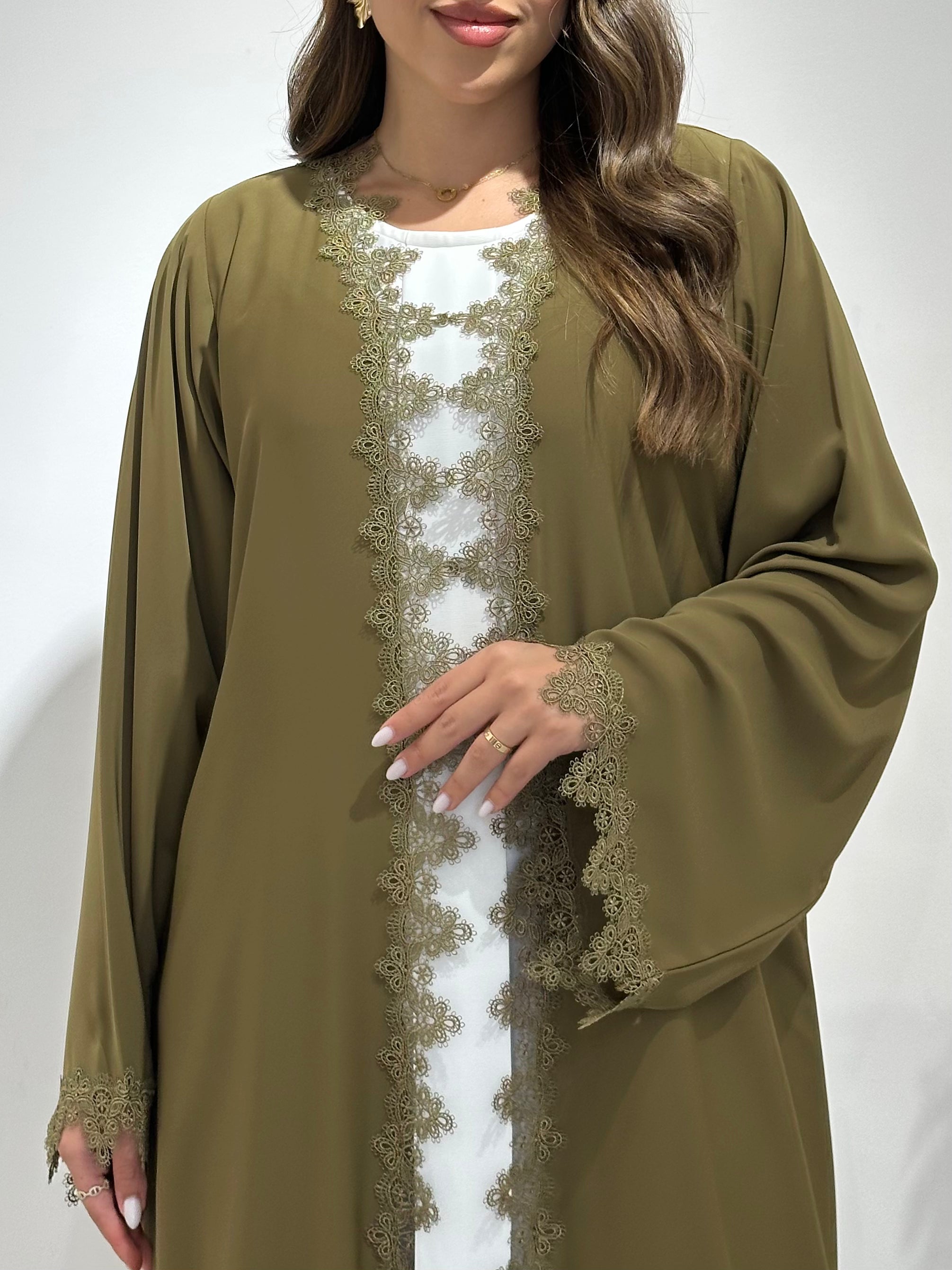 C 1501 Olive Floral Lace Abaya