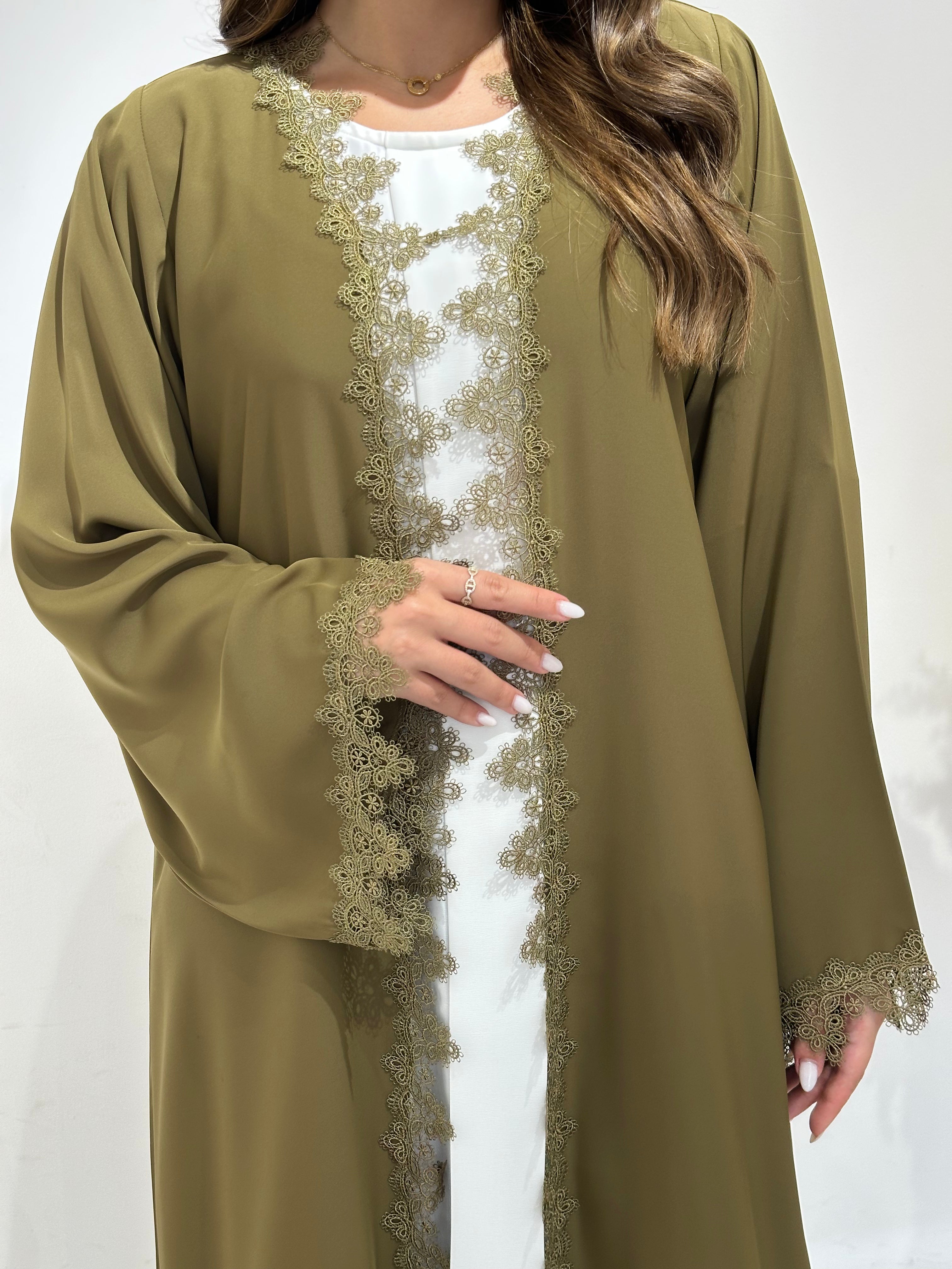C 1501 Olive Floral Lace Abaya
