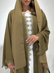 C 1501 Olive Floral Lace Abaya