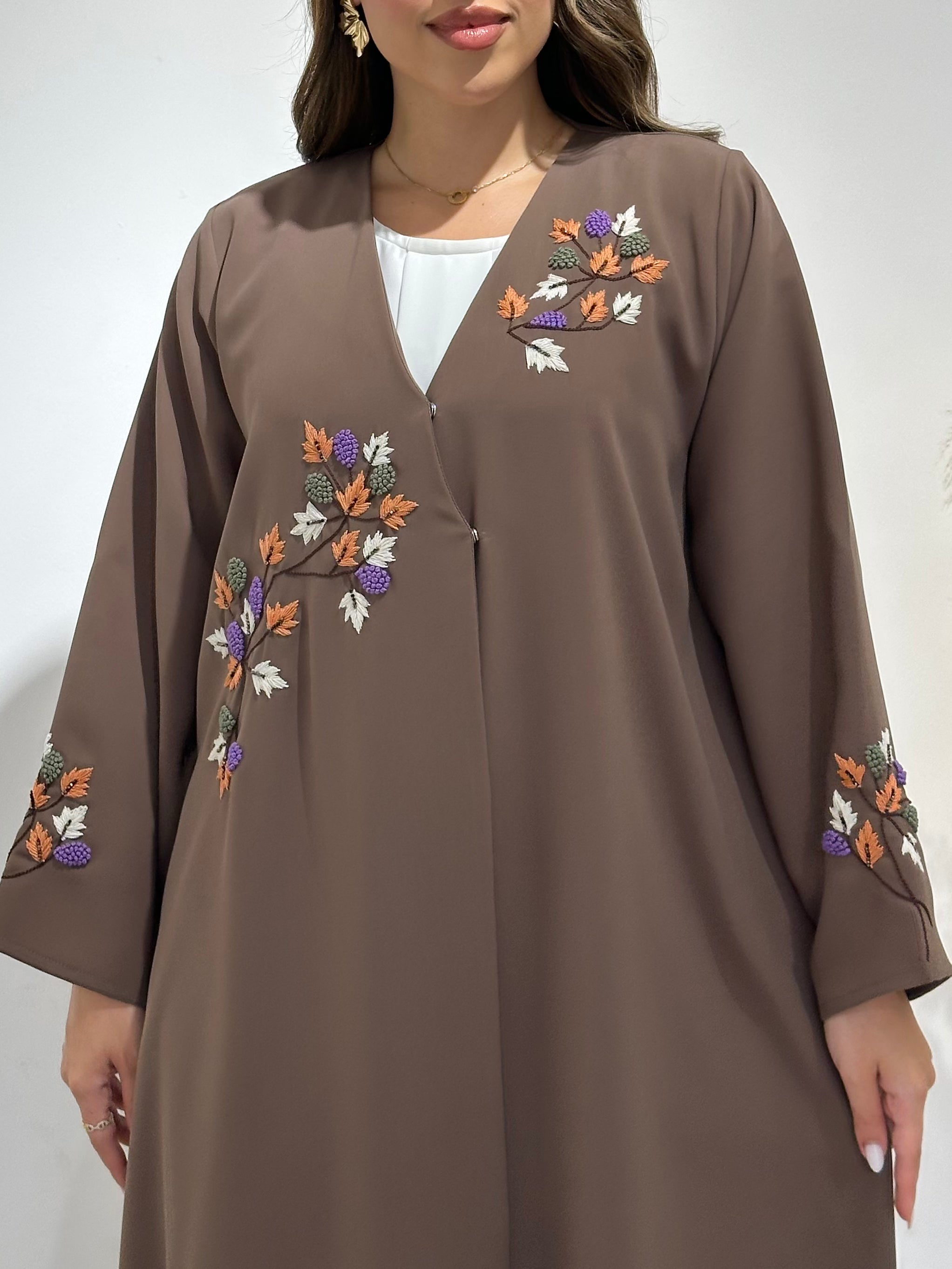 C 1504 Saddle Brown Embroidered Abaya