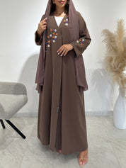 C 1504 Saddle Brown Embroidered Abaya